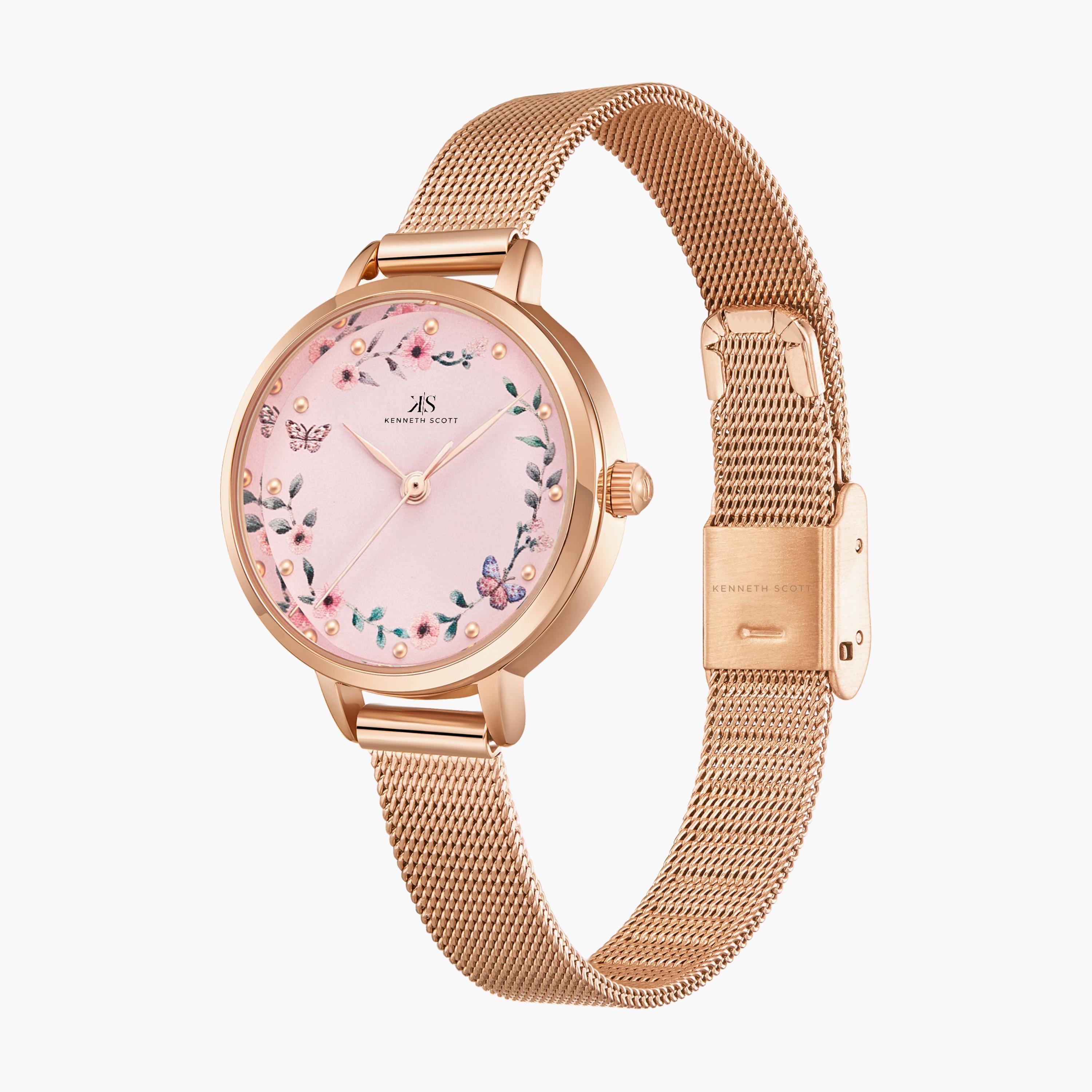 ساعة انالوج بسوار الستانلس ستيل بلون ذهبي وردي من كينيث سكوت | K23512-RMKP-women-watchesandjewellery-watches-image-2