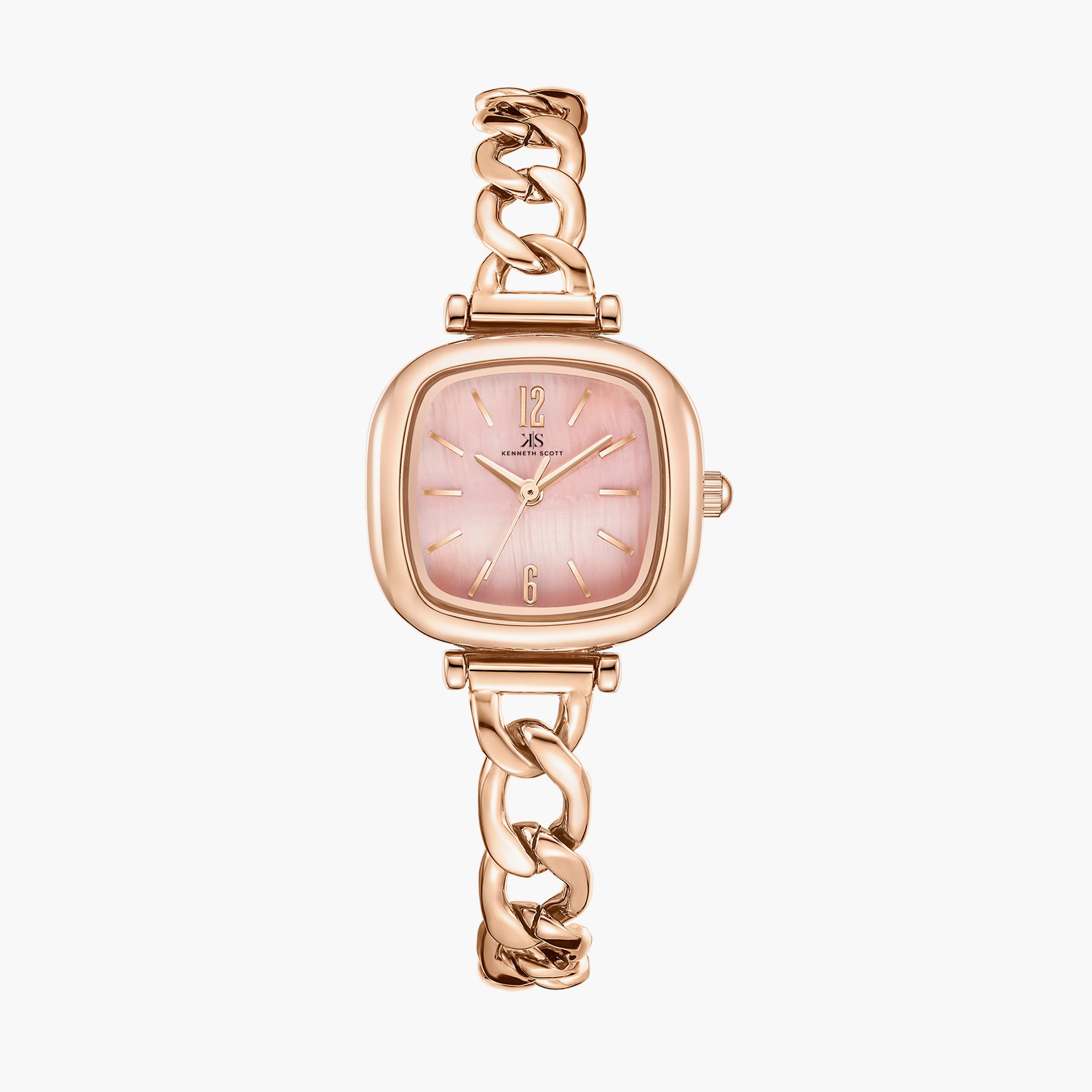 ساعة انالوج بسوار الستانلس ستيل بلون ذهبي وردي من كينيث سكوت | K23513-RBKK-women-watchesandjewellery-watches-image-1