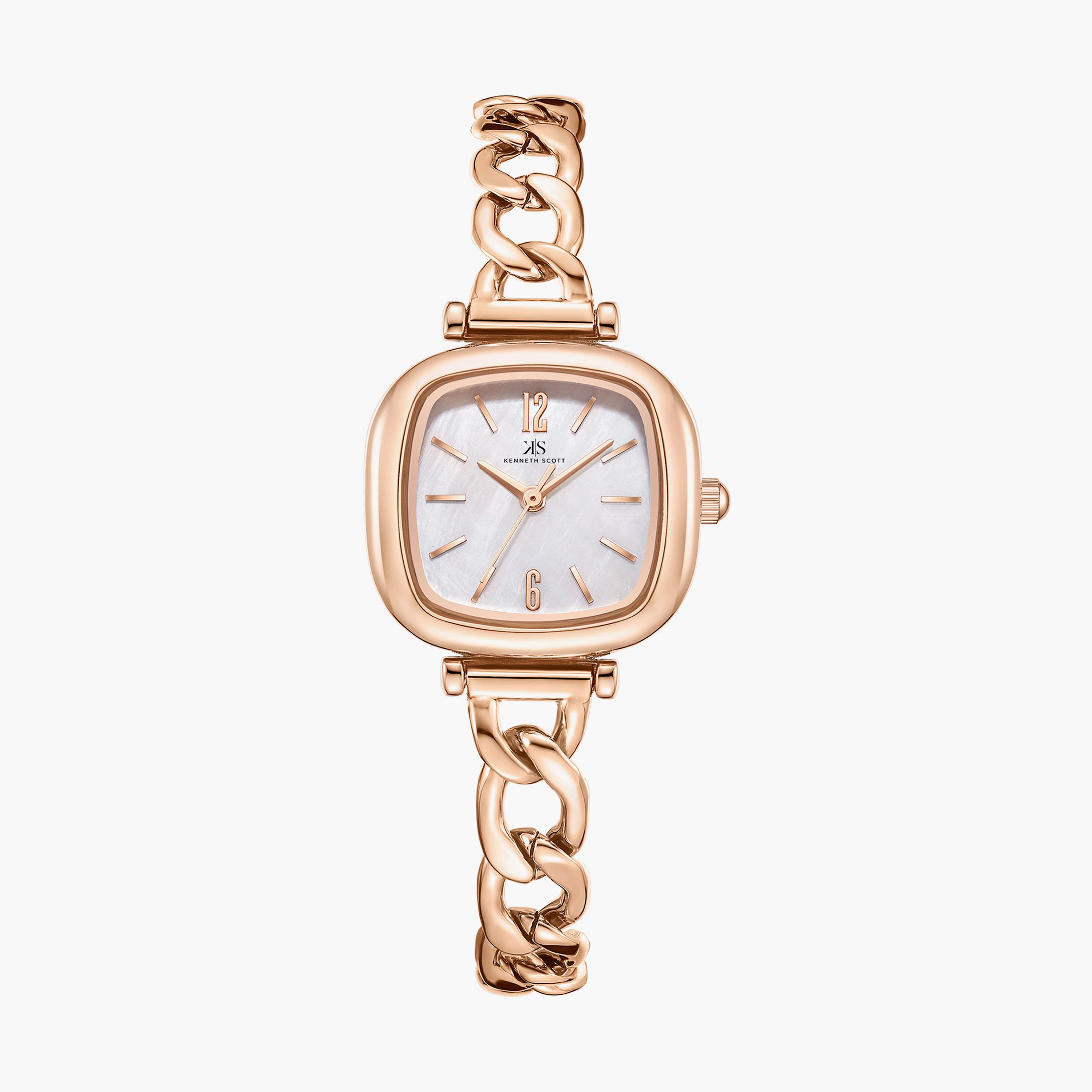 ساعة انالوج بسوار الستانلس ستيل بلون ذهبي وردي من كينيث سكوت | K23513-RBKW-women-watchesandjewellery-watches-image-1