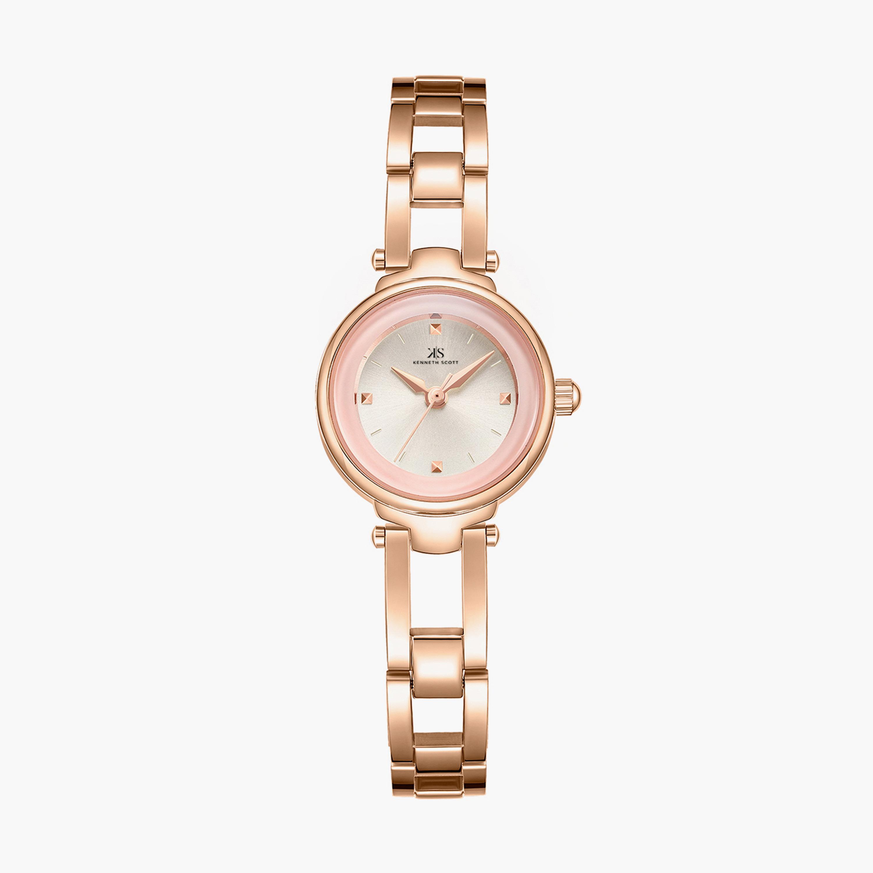 ساعة انالوج بسوار الستانلس ستيل بلون ذهبي وردي من كينيث سكوت | K23516-RBKK-women-watchesandjewellery-watches-image-1