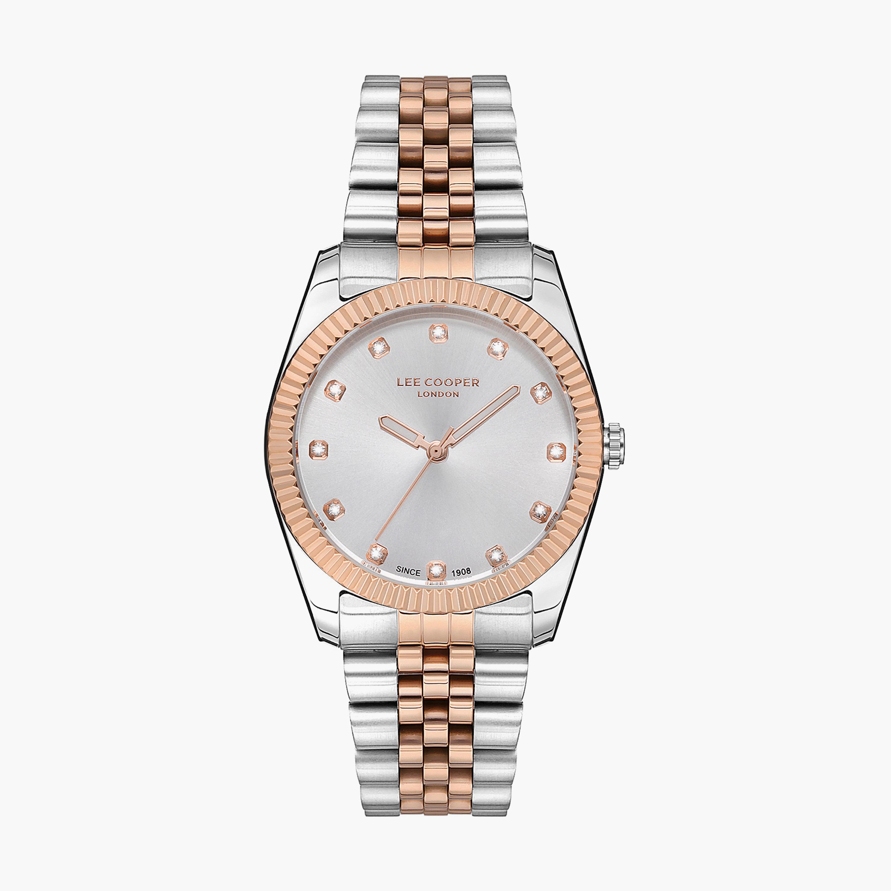 ساعة انالوج بسوار ستانلس ستيل بلون فضي و وردي للنساء من لي كوبر | LC07115.530-women-watchesandjewellery-watches-image-1