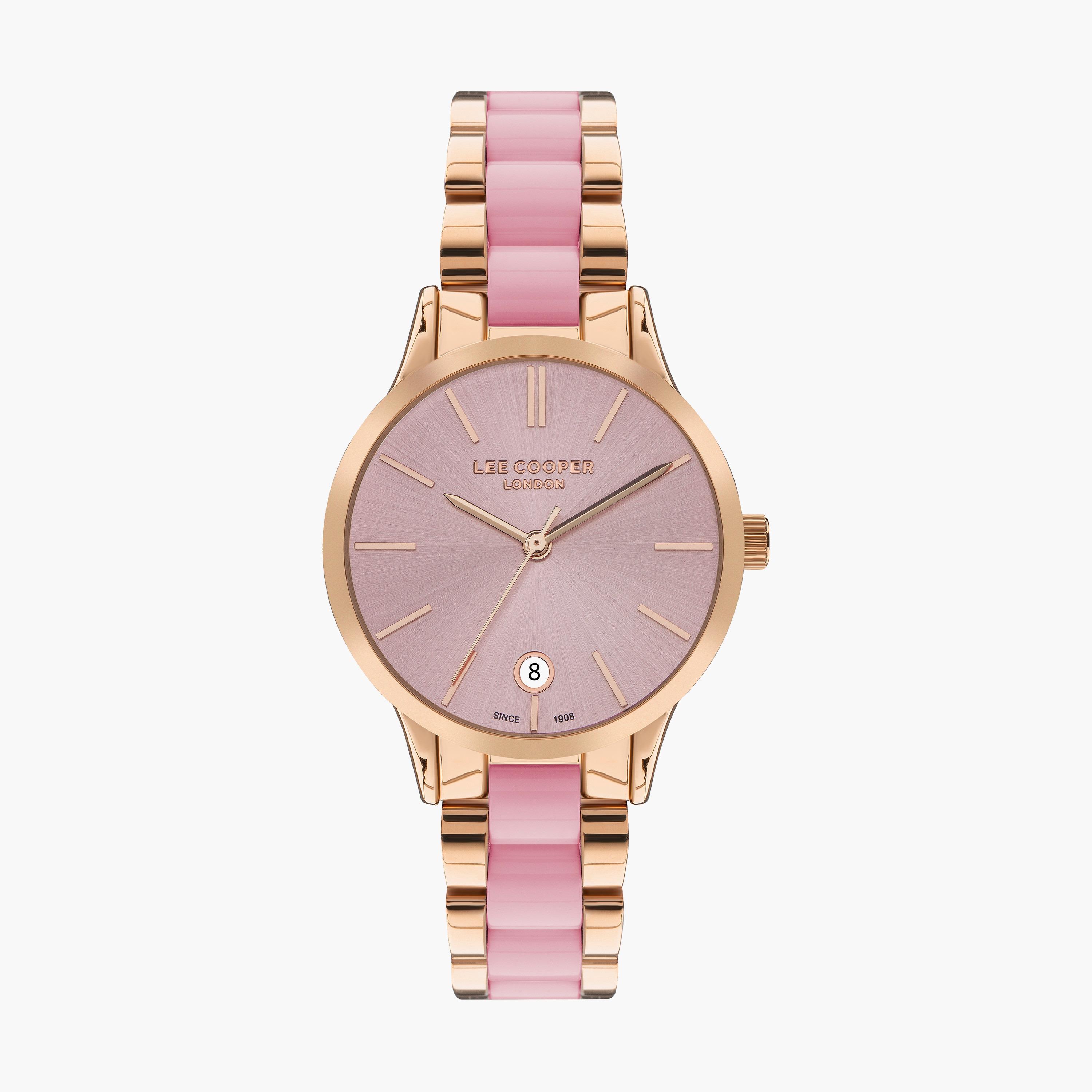 ساعة انالوج بسوار ستانلس ستيل بلون زهري للنساء من لي كوبر | LC07458.410-women-watchesandjewellery-watches-image-1