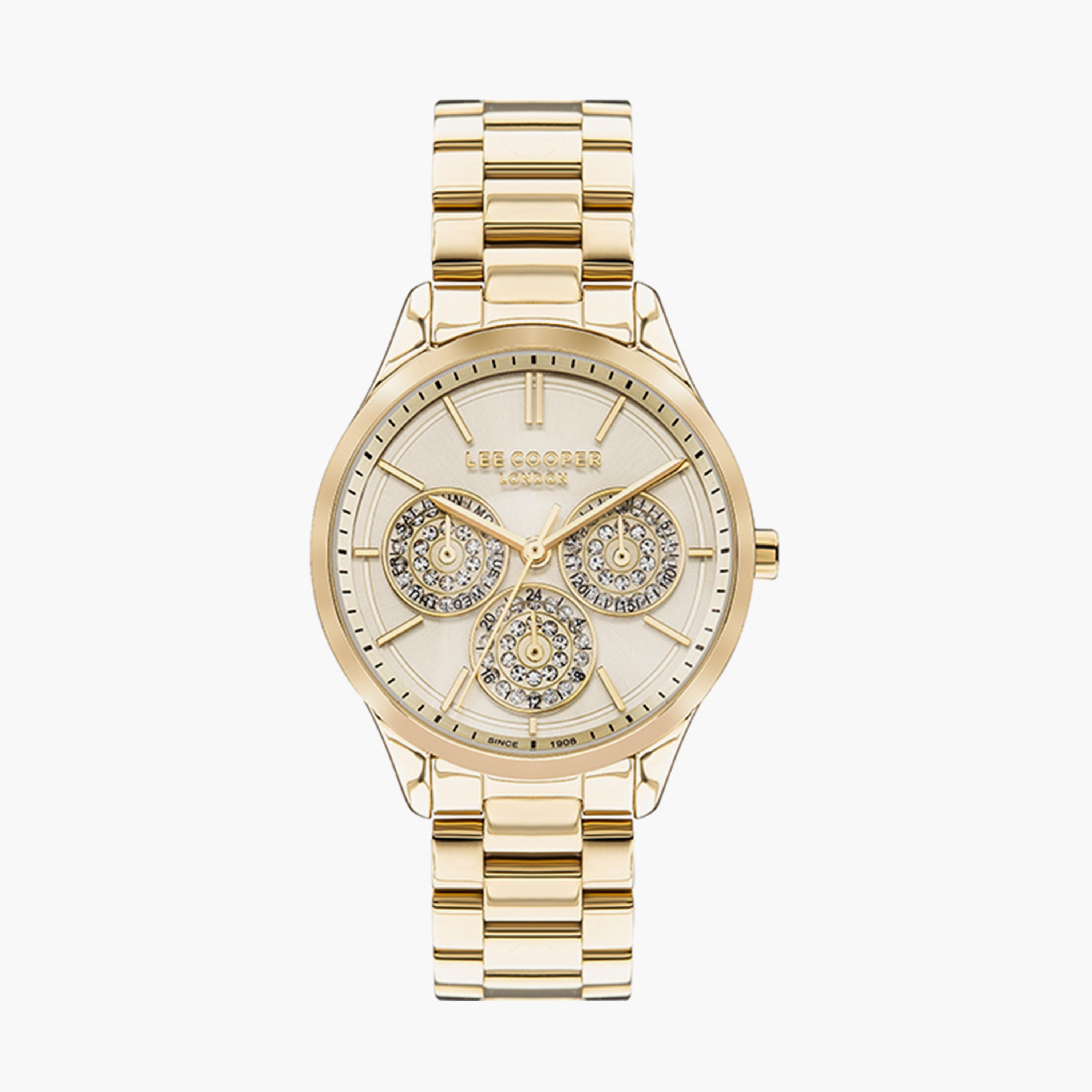 ساعة انالوج بسوار ستانلس ستيل بلون ذهبي للنساء من لي كوبر | LC07471.130-women-watchesandjewellery-watches-image-1