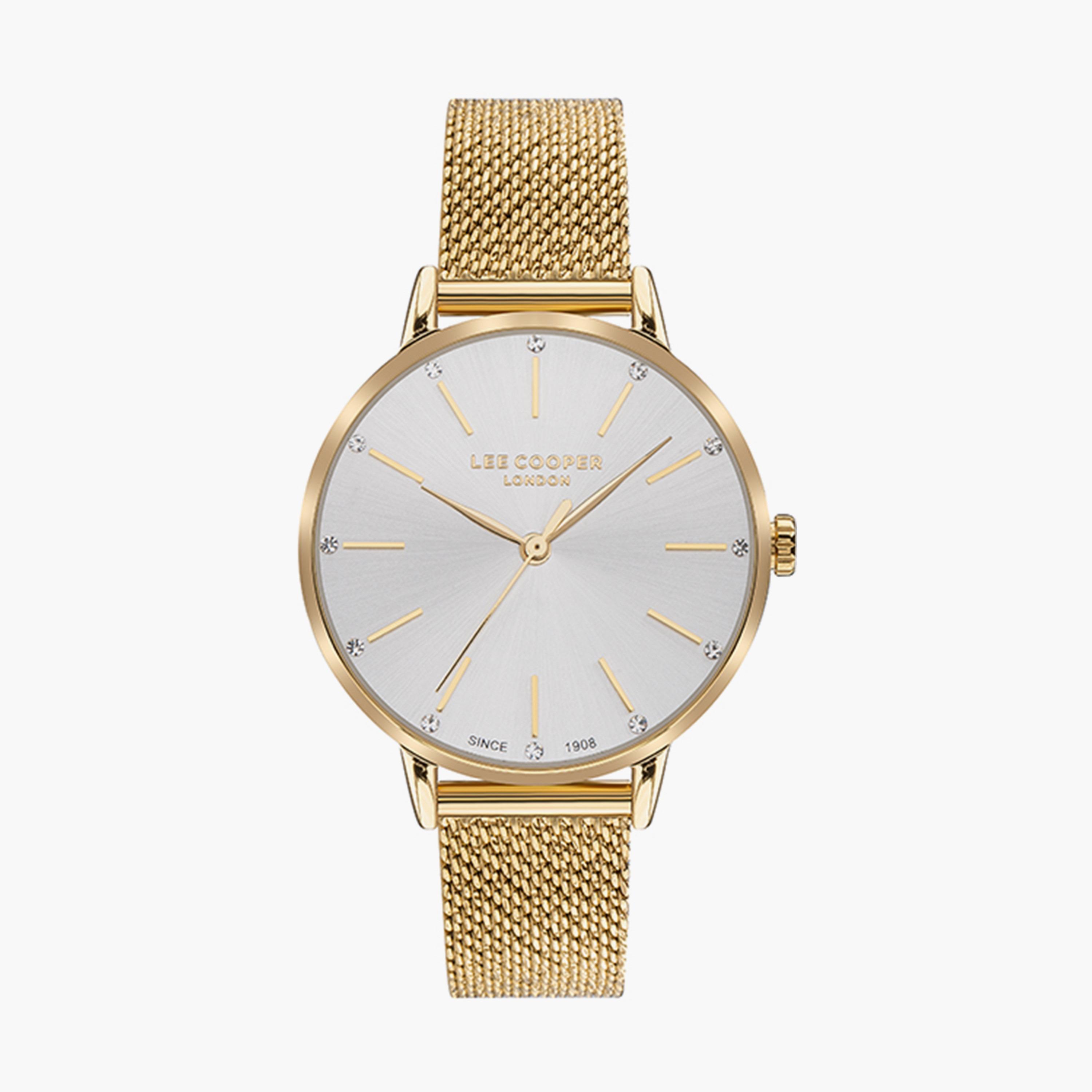 ساعة أنالوج بسوار شبكي بلون ذهبي للنساء من لي كوبر | LC07473.130-women-watchesandjewellery-watches-image-1