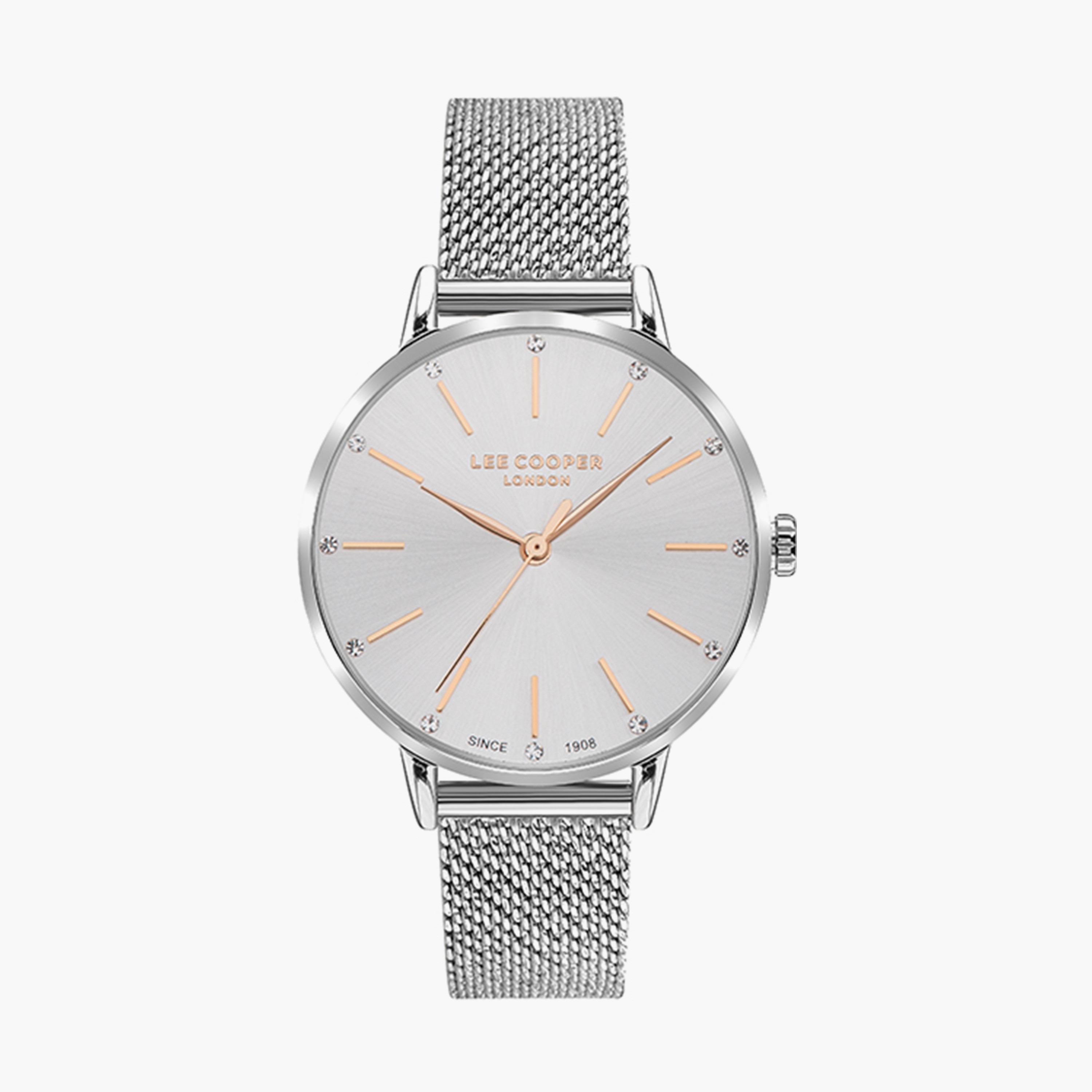 ساعة أنالوج بسوار شبكي بلون فضي للنساء من لي كوبر | LC07473.330-women-watchesandjewellery-watches-image-1