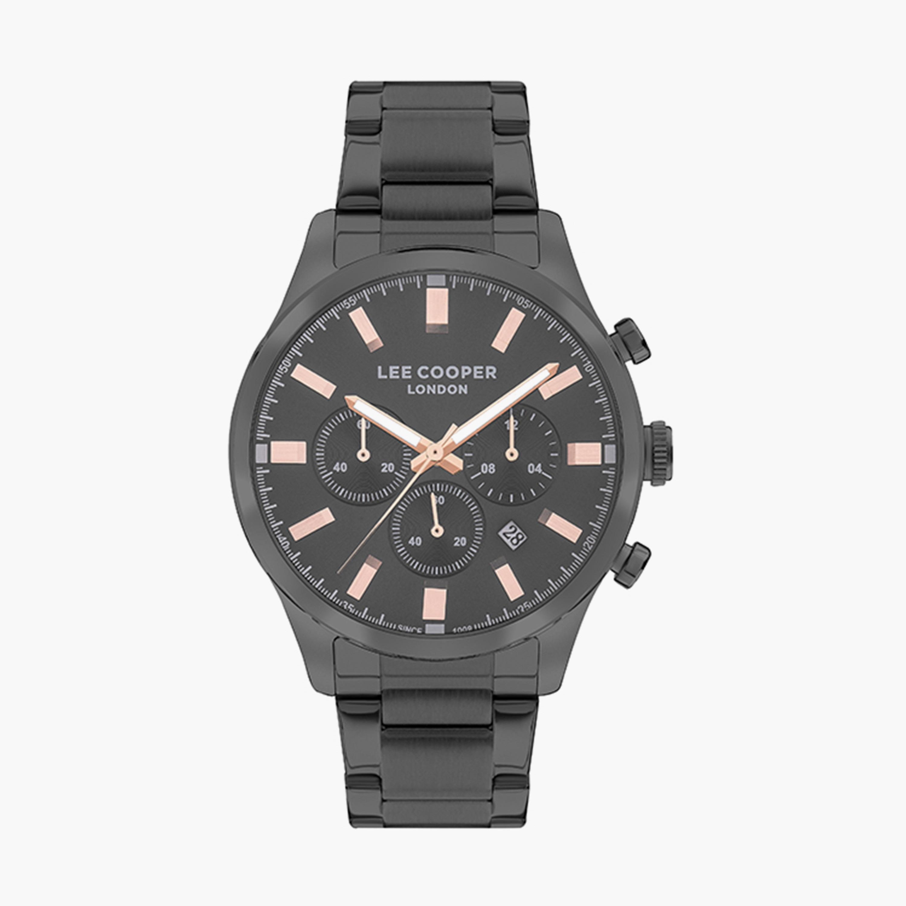 ساعة كرونوغراف بسوار ستانلس ستيل بلون أسود معدني للرجال من لي كوبر | LC07509.060-men-watchesandjewellery-watches-image-1