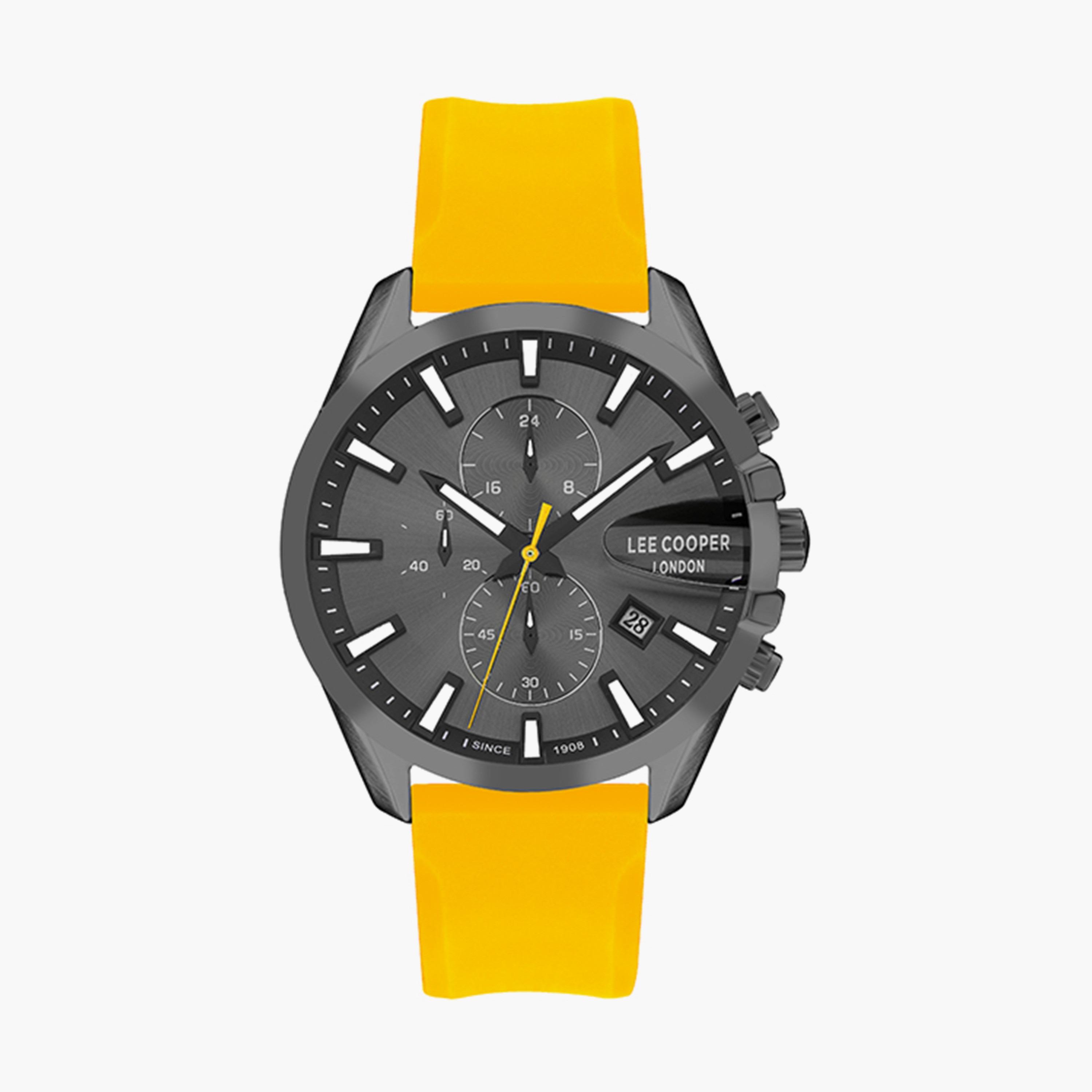 ساعة كرونوغراف بسوار سليكون بلون أصفر للرجال من لي كوبر | LC07522.066-men-watchesandjewellery-watches-image-1