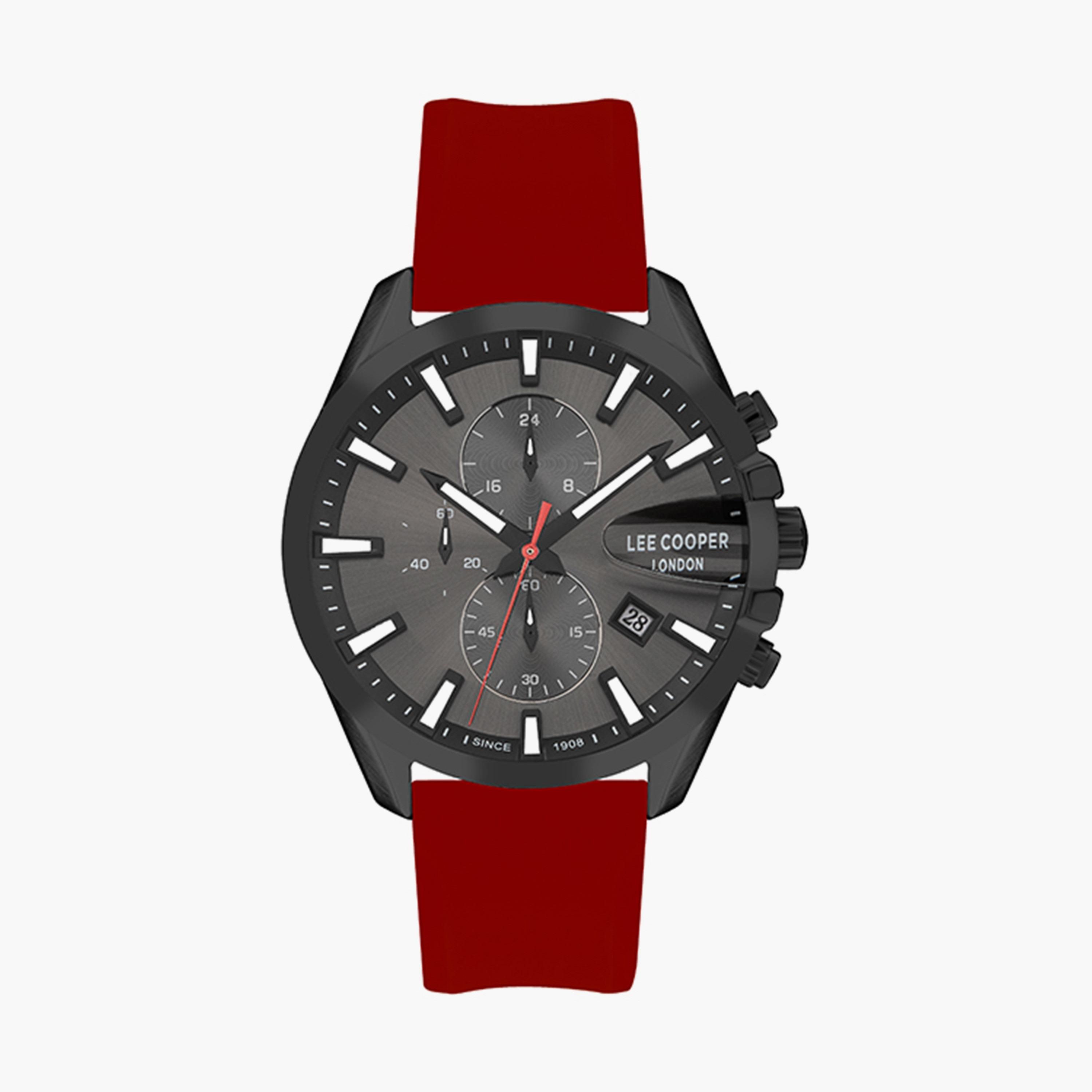 ساعة كرونوغراف بسوار سليكون بلون أحمر للرجال من لي كوبر | LC07522.658-men-watchesandjewellery-watches-image-1