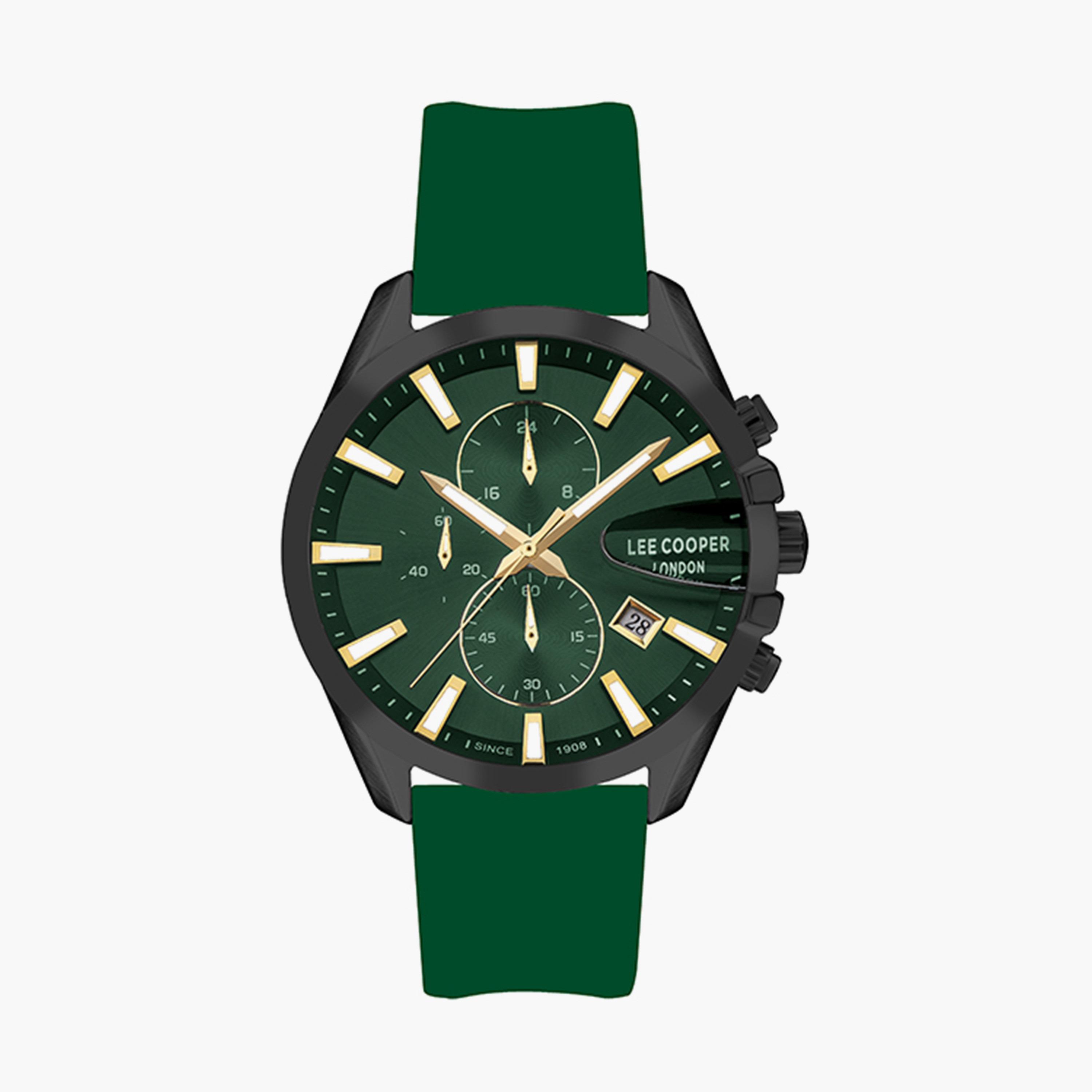 ساعة كرونوغراف بسوار سليكون بلون أخضر للرجال من لي كوبر | LC07522.677-men-watchesandjewellery-watches-image-1
