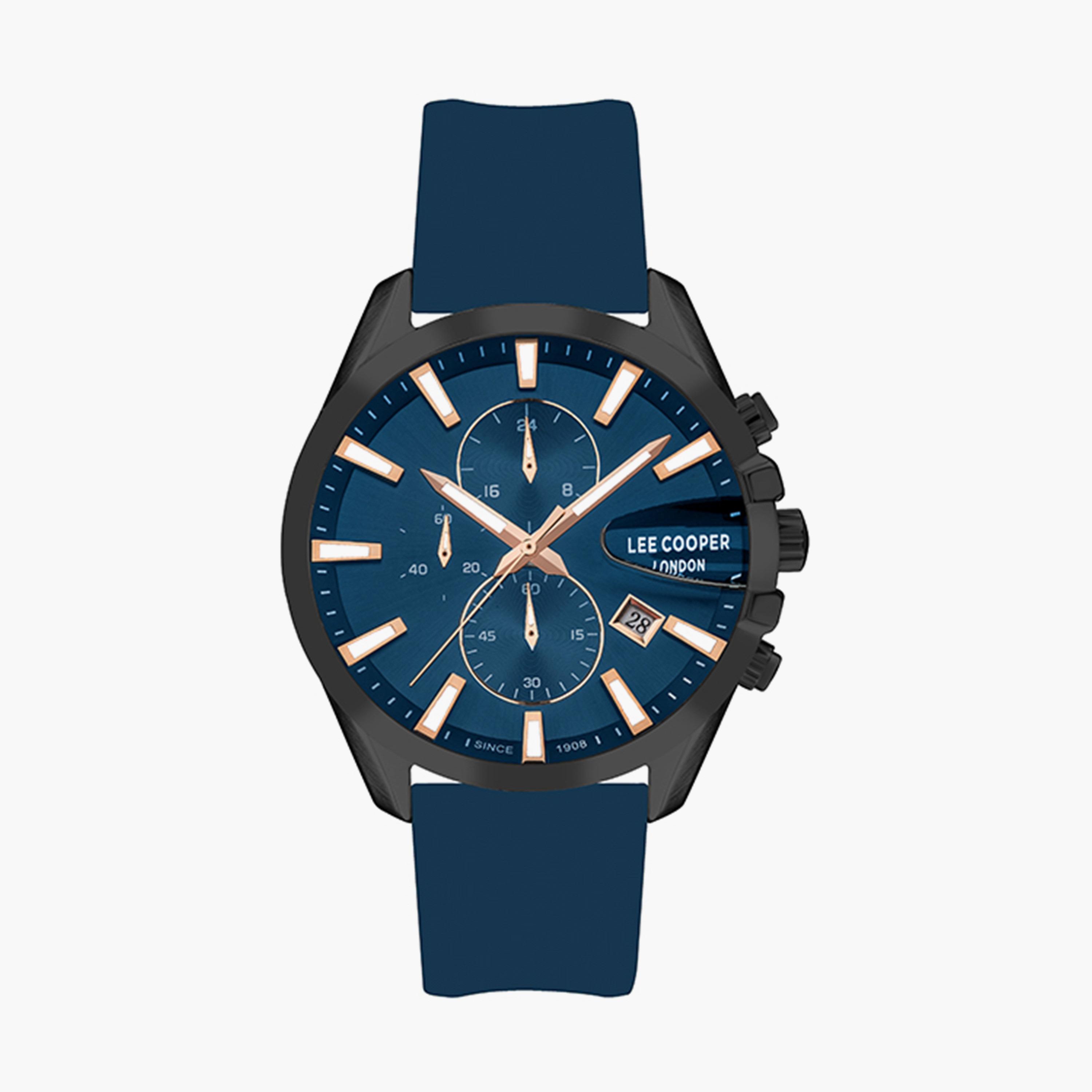 ساعة كرونوغراف بسوار سليكون بلون أزرق للرجال من لي كوبر | LC07522.699-men-watchesandjewellery-watches-image-1