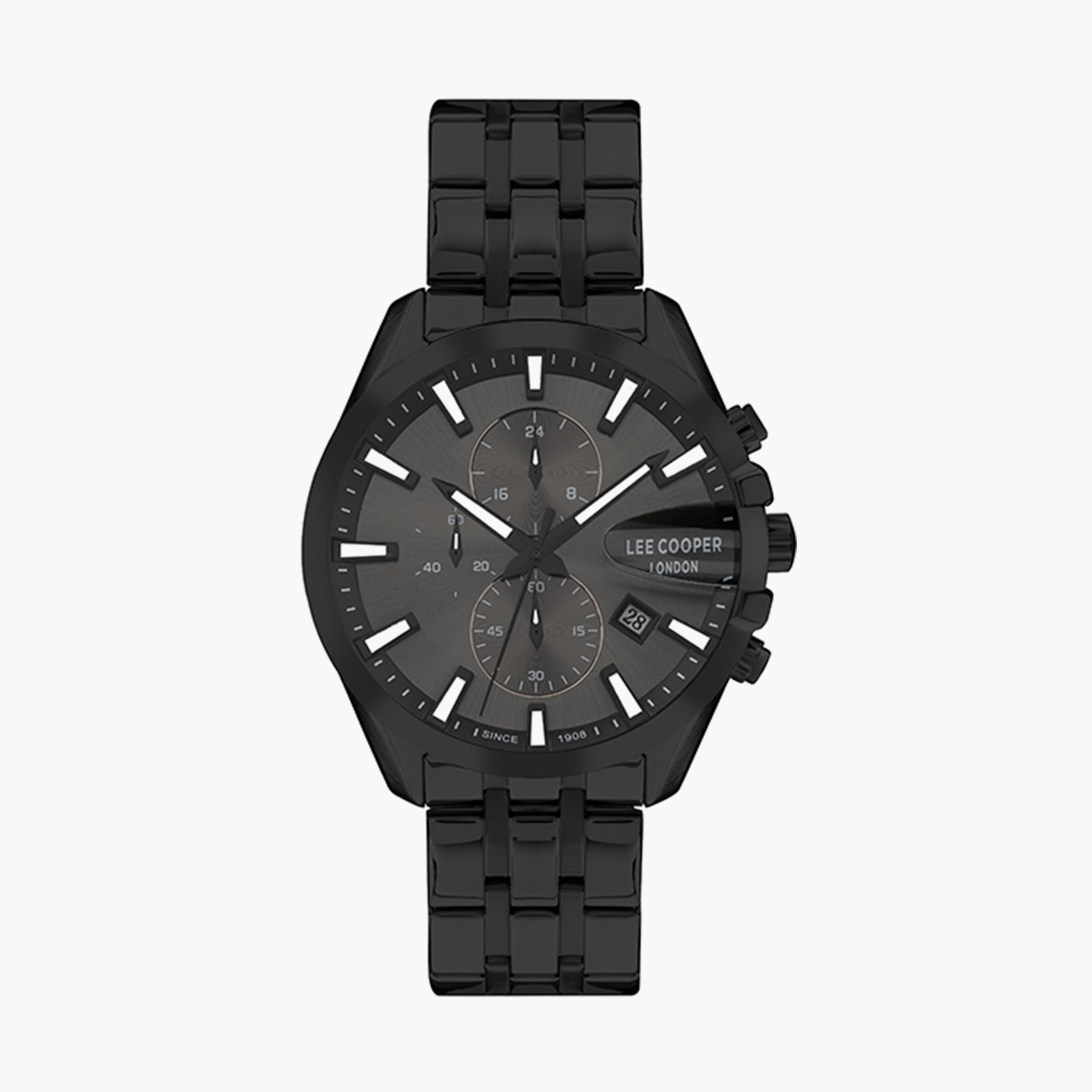 ساعة كرونوغراف بسوار ستانلس ستيل بلون أسود للرجال من لي كوبر | LC07524.660-men-watchesandjewellery-watches-image-1