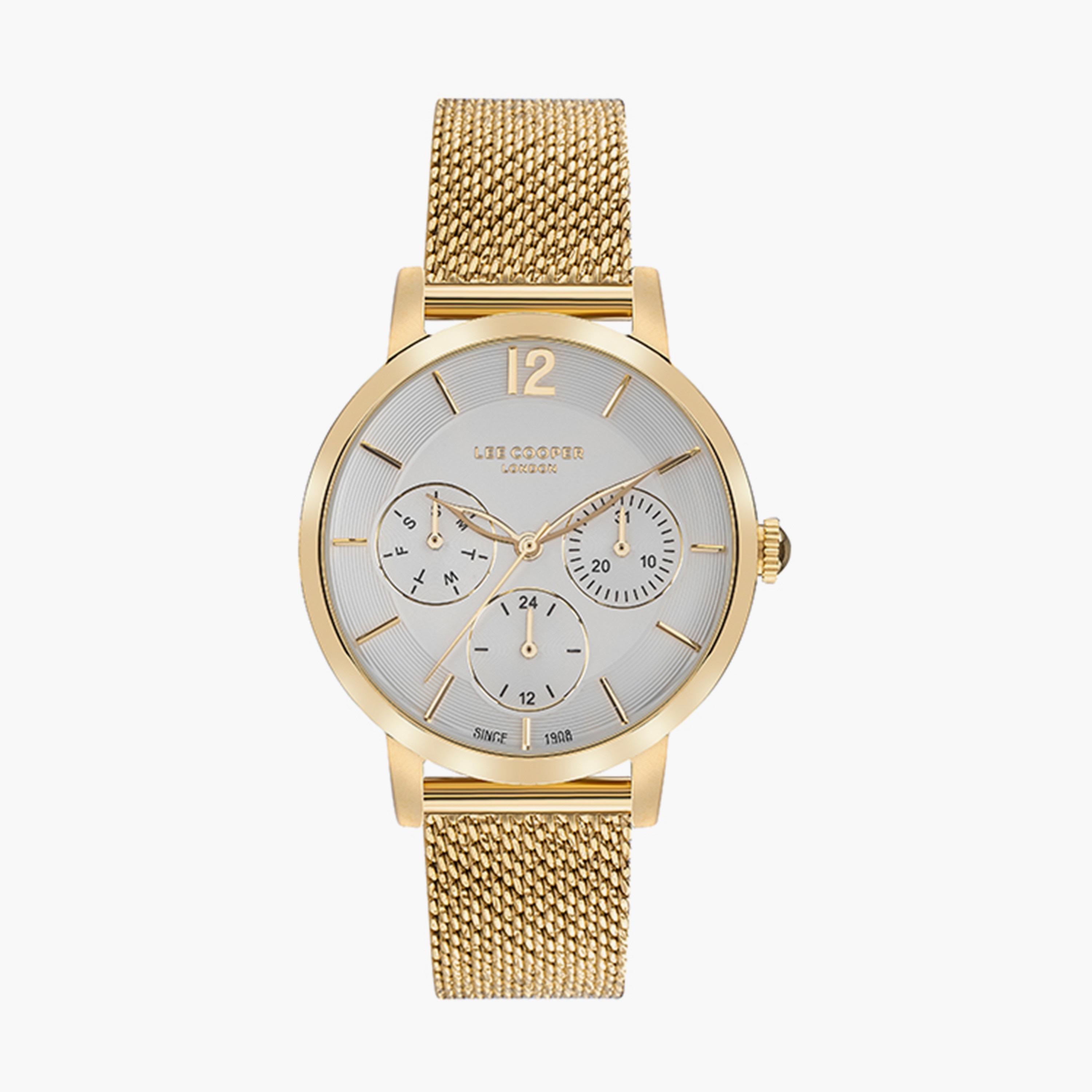ساعة أنالوج بسوار شبكي بلون ذهبي للنساء من لي كوبر | LC07552.130-women-watchesandjewellery-watches-image-1