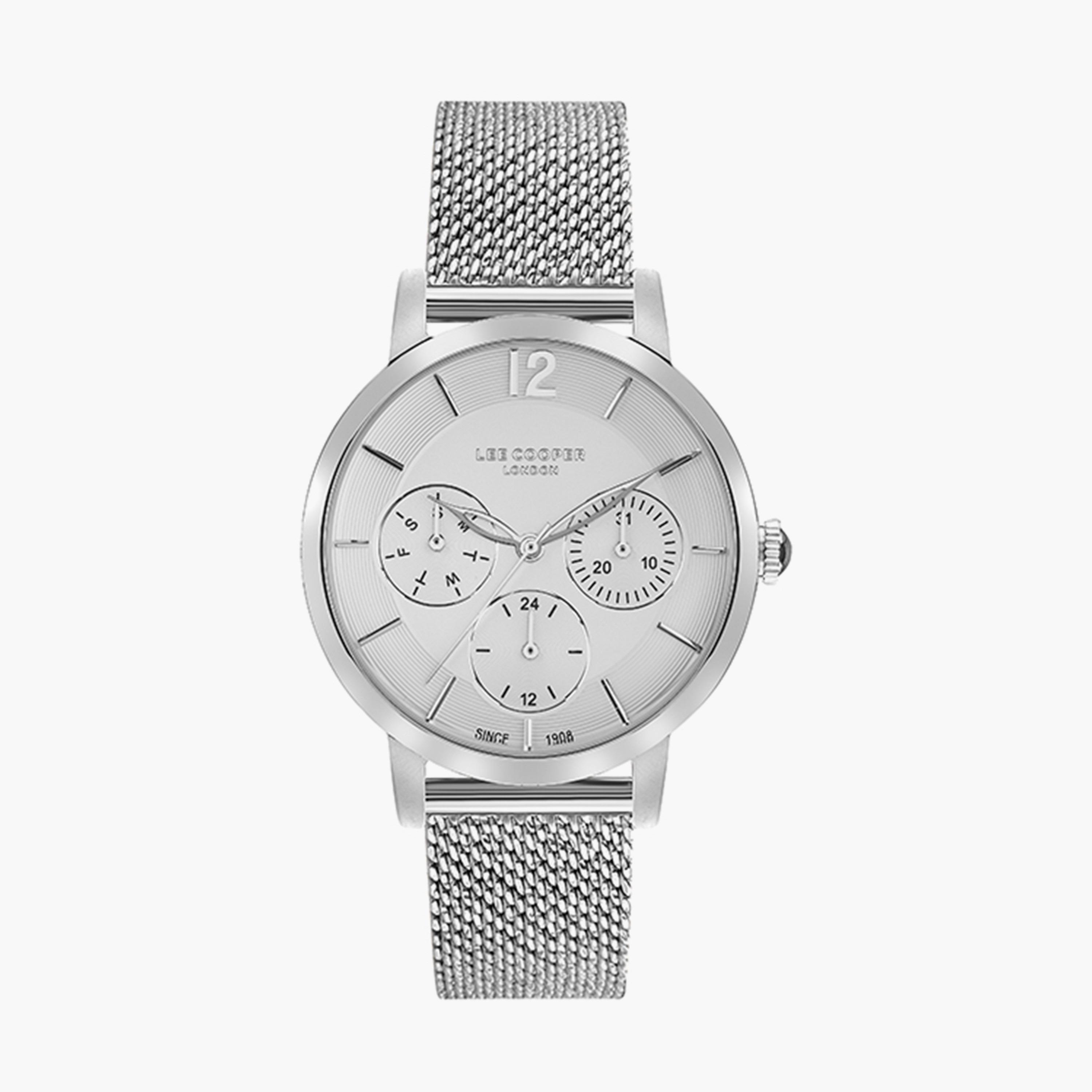 ساعة أنالوج بسوار شبكي بلون فضي للنساء من لي كوبر | LC07552.330-women-watchesandjewellery-watches-image-1
