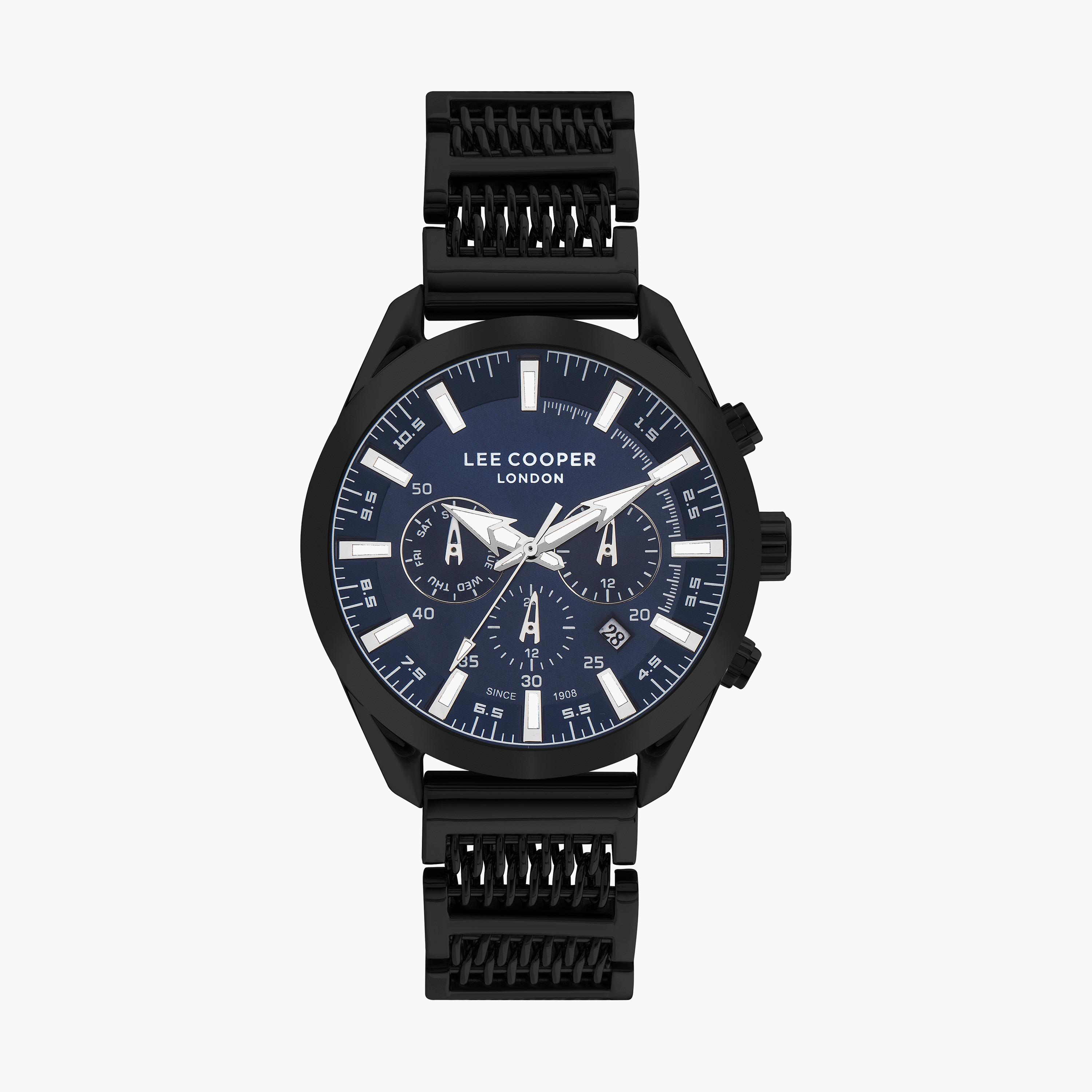 ساعة كرونوغراف بسوار ستانلس ستيل بلون أسود للرجال من لي كوبر | LC07556.690-men-watchesandjewellery-watches-image-1
