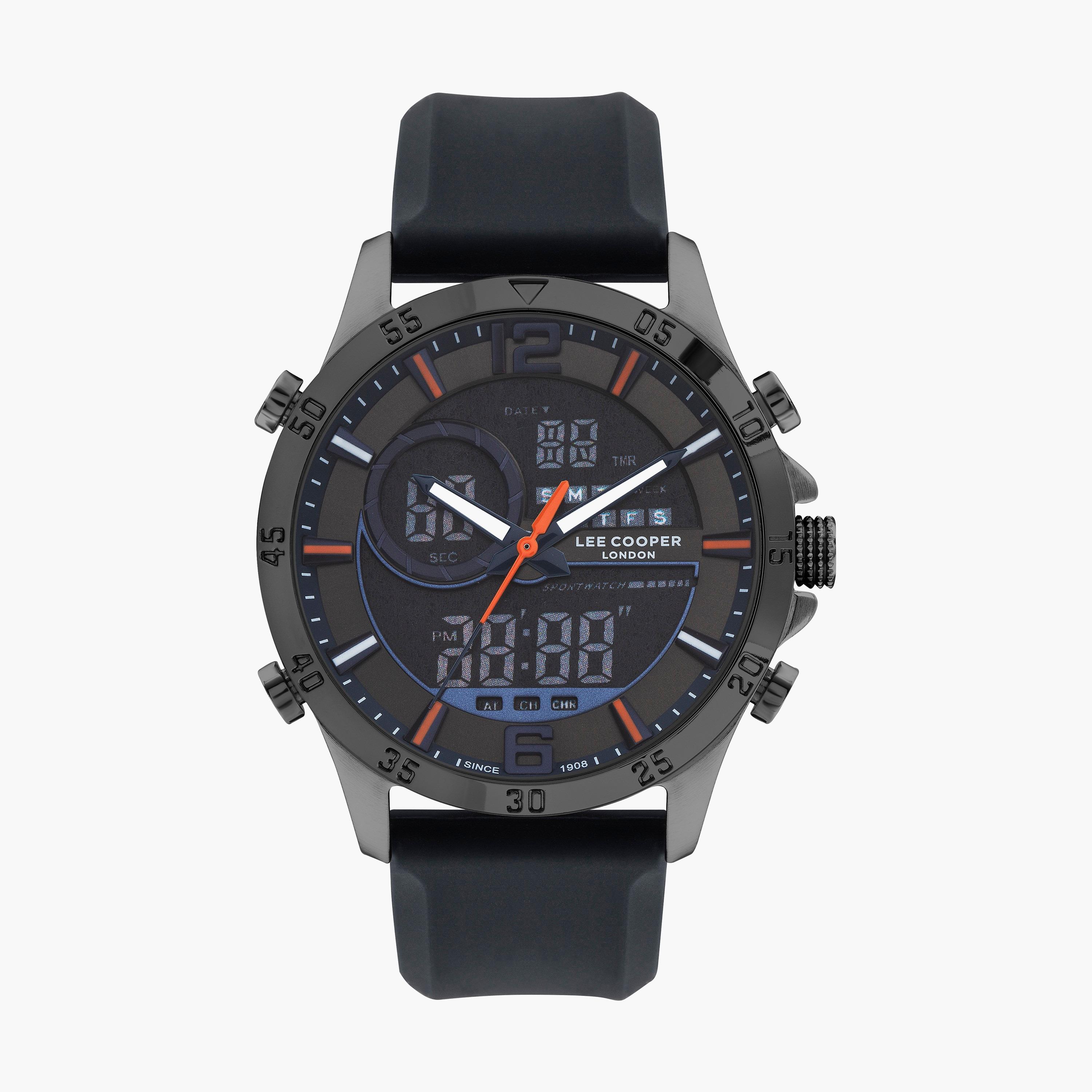 ساعة أنالوج بسوار سليكون رقمي بلون رمادي للرجال من لي كوبر | LC07559.066-men-watchesandjewellery-watches-image-1
