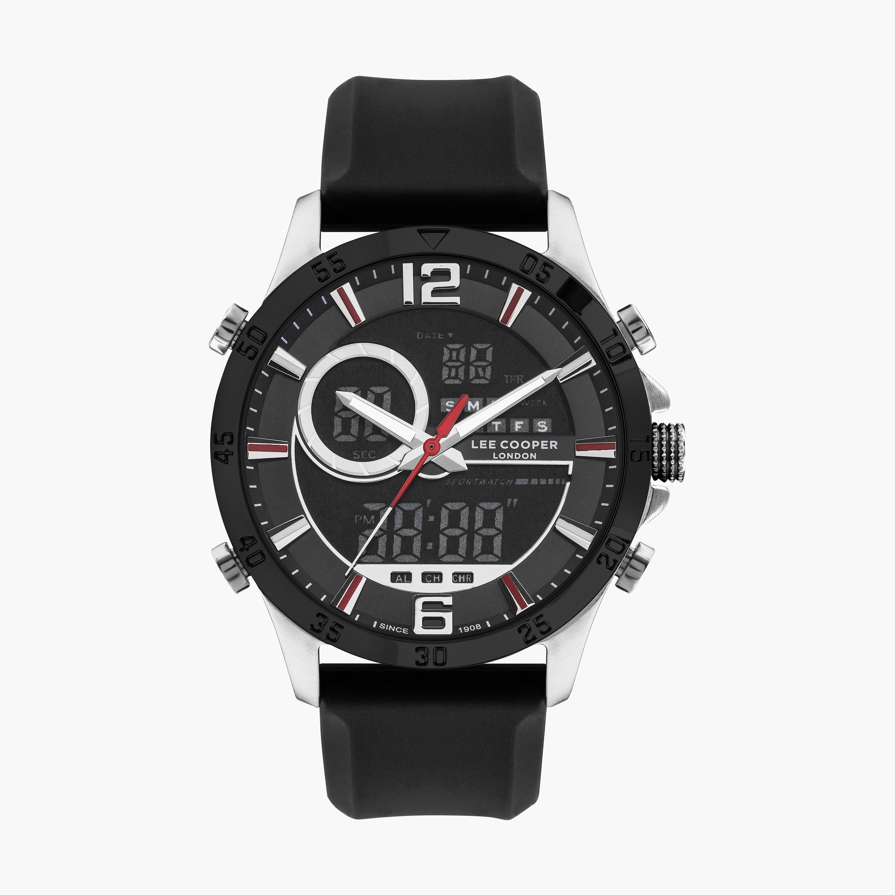 ساعة أنالوج بسوار سليكون رقمي بلون أسود للرجال من لي كوبر | LC07559.351-men-watchesandjewellery-watches-image-1