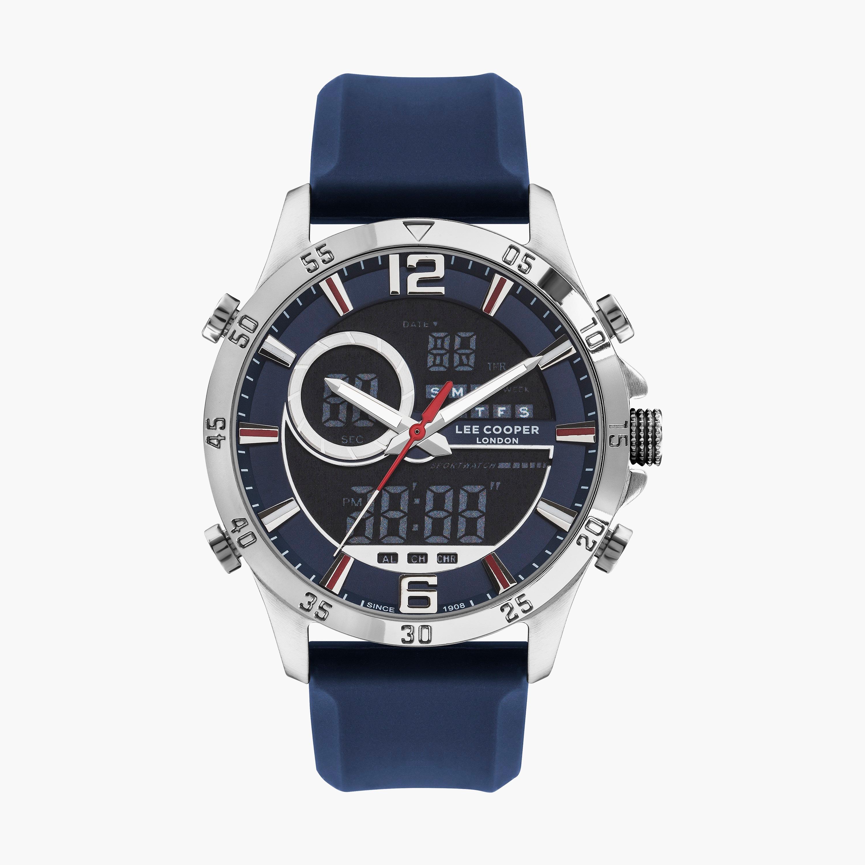 ساعة أنالوج بسوار سليكون رقمي بلون أزرق للرجال من لي كوبر | LC07559.399-men-watchesandjewellery-watches-image-1