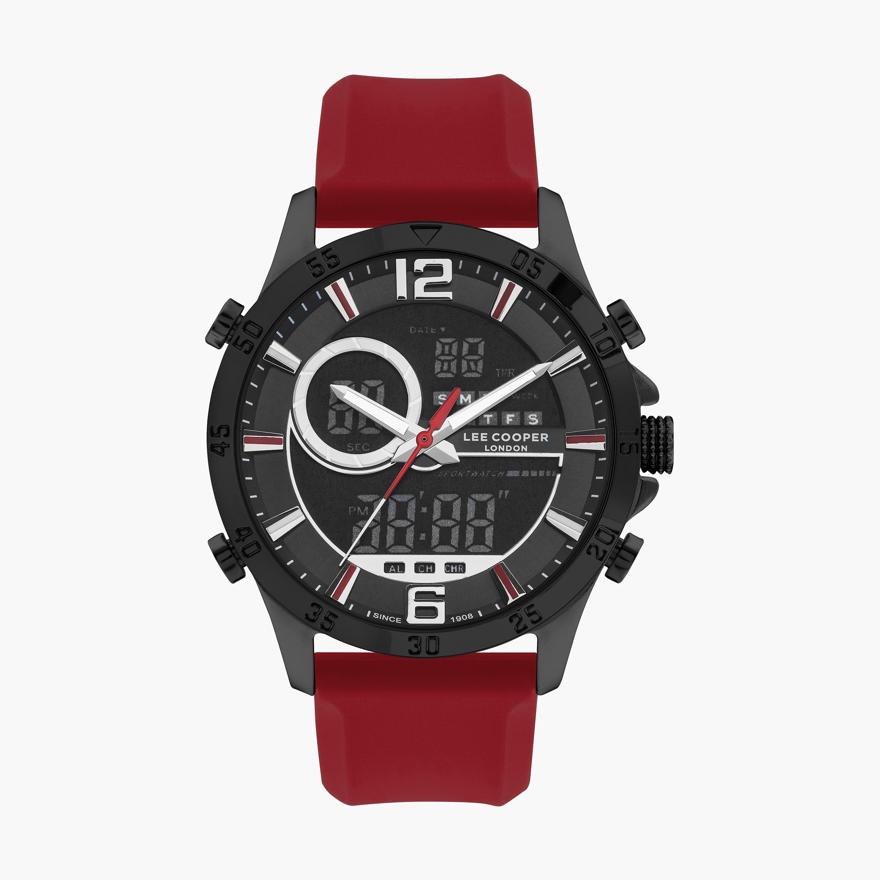 ساعة أنالوج بسوار سليكون رقمي بلون أحمر للرجال من لي كوبر | LC07559.658-men-watchesandjewellery-watches-image-1