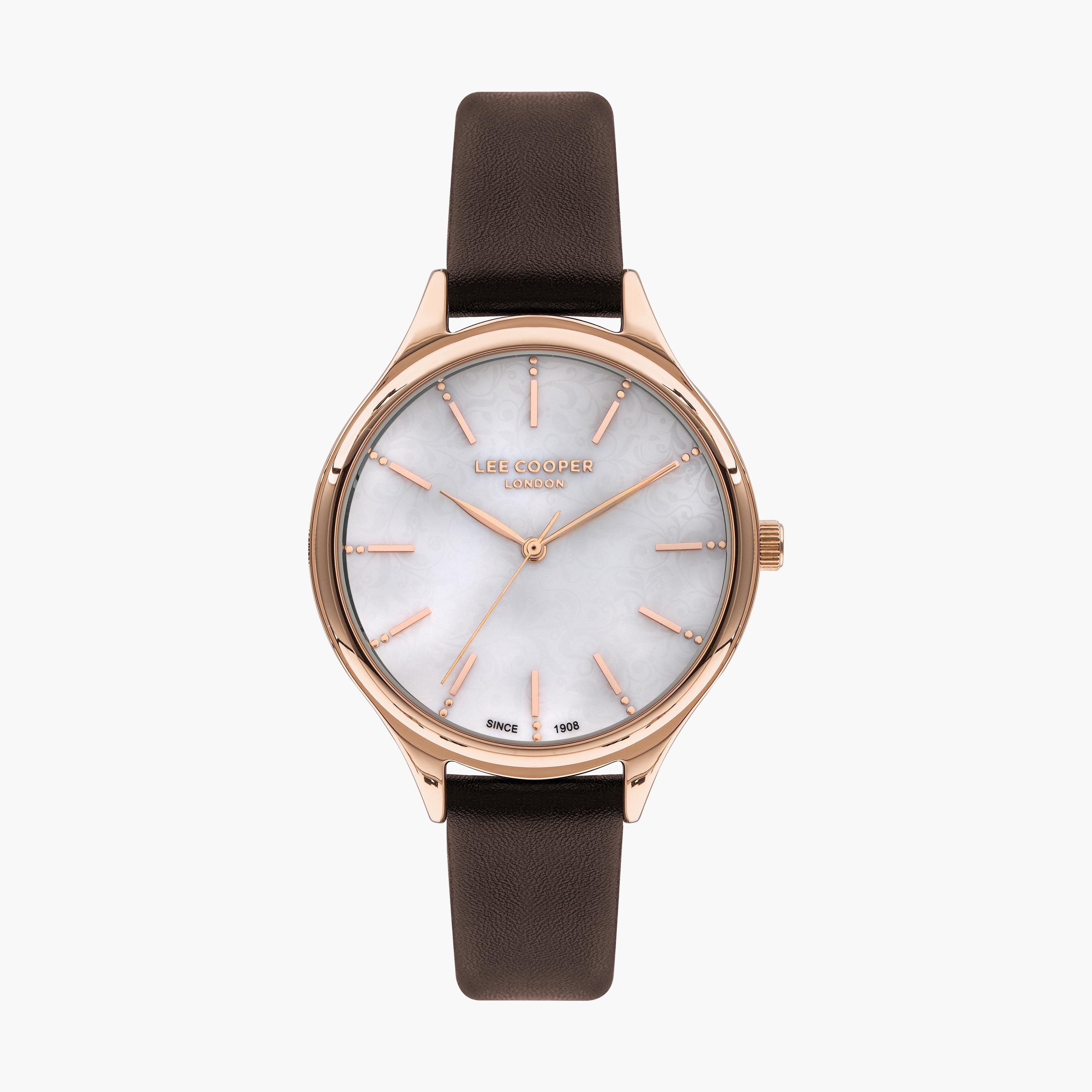 ساعة أنالوج بسوار جلدي بلون بني داكن للنساء من لي كوبر | LC07567.424-women-watchesandjewellery-watches-image-1