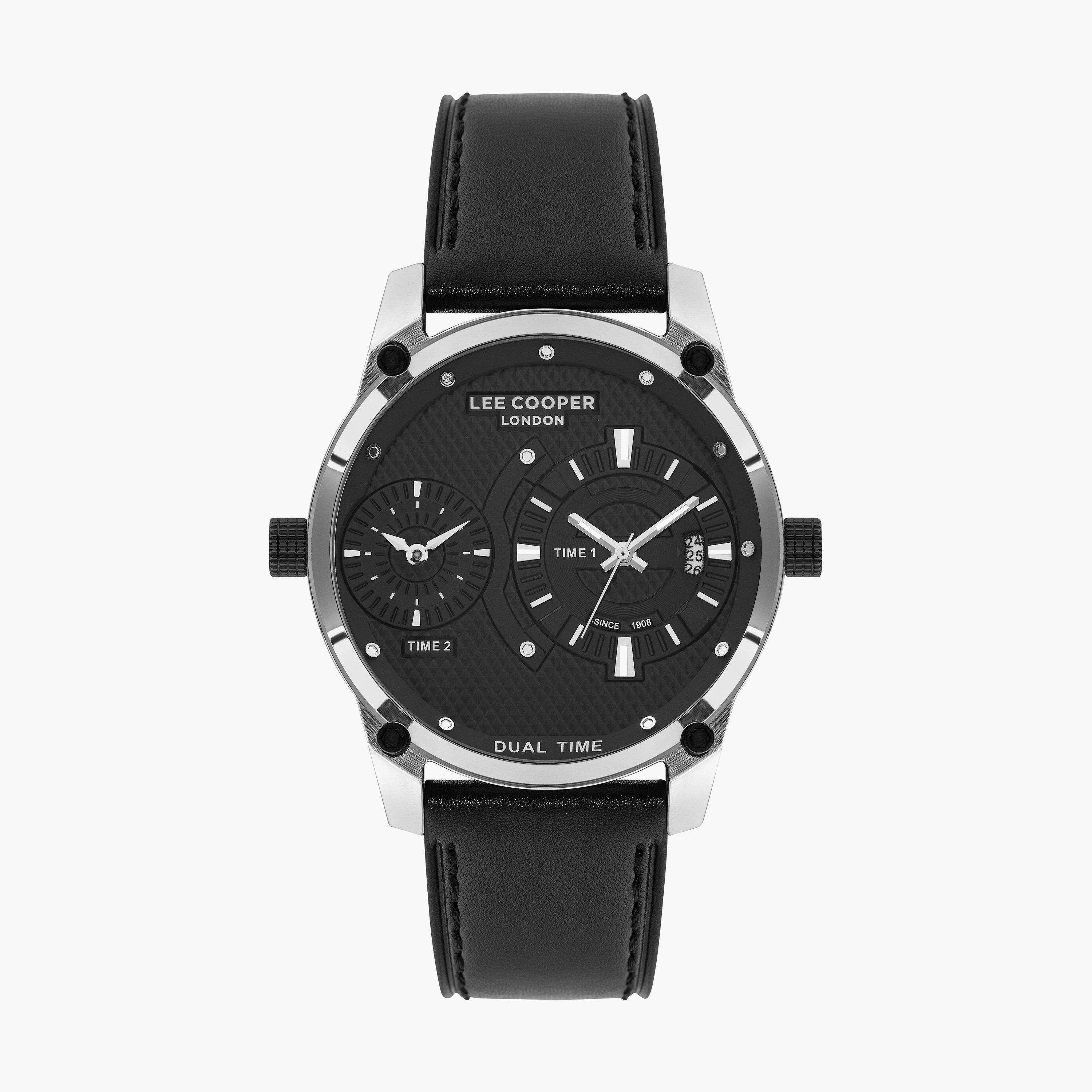 ساعة انالوج بسوار جلدي بلون أسود للرجال من لي كوبر | LC07586.351-men-watchesandjewellery-watches-image-1