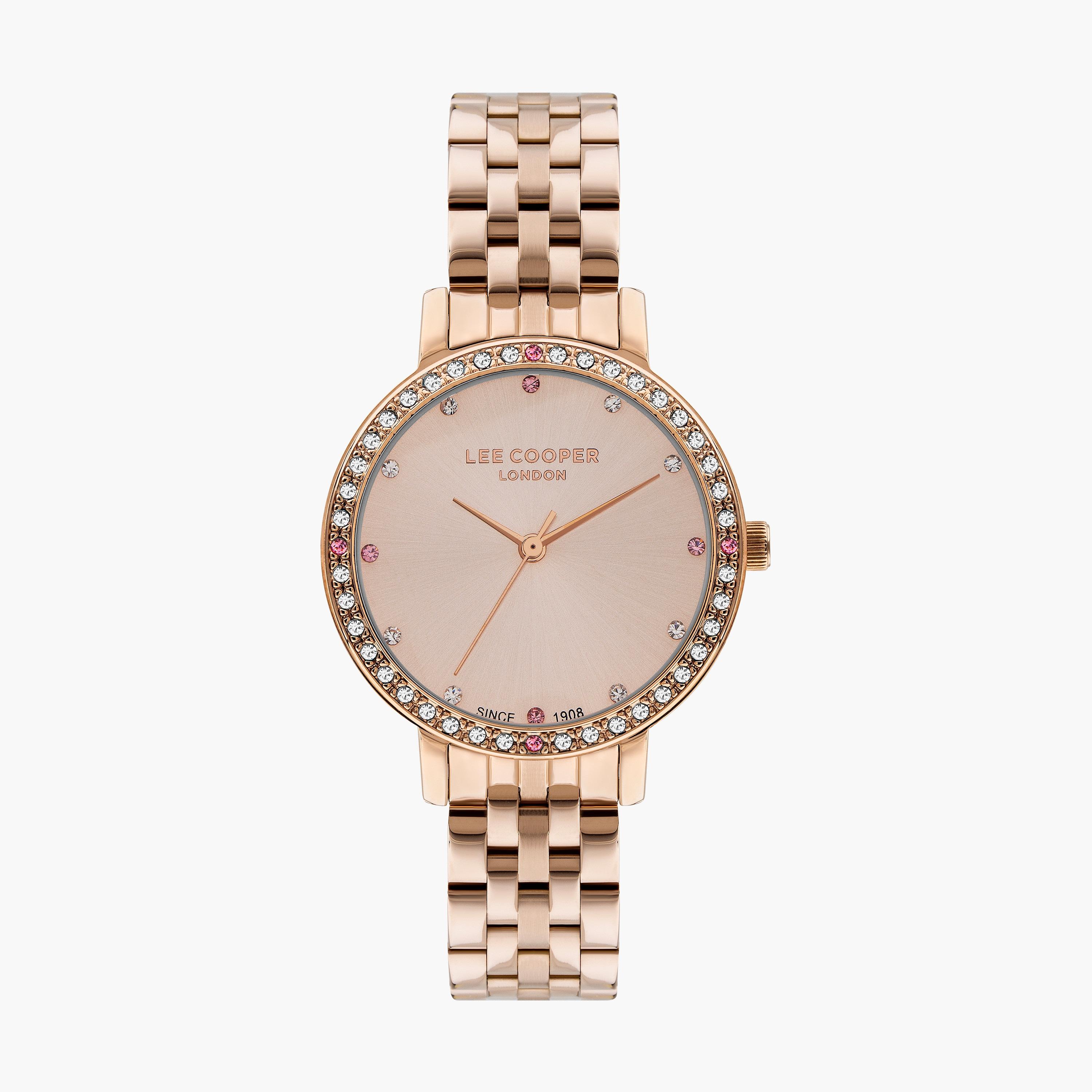 ساعة انالوج بسوار ستانلس ستيل بلون ذهبي وردي للنساء من لي كوبر | LC07590.410-women-watchesandjewellery-watches-image-1