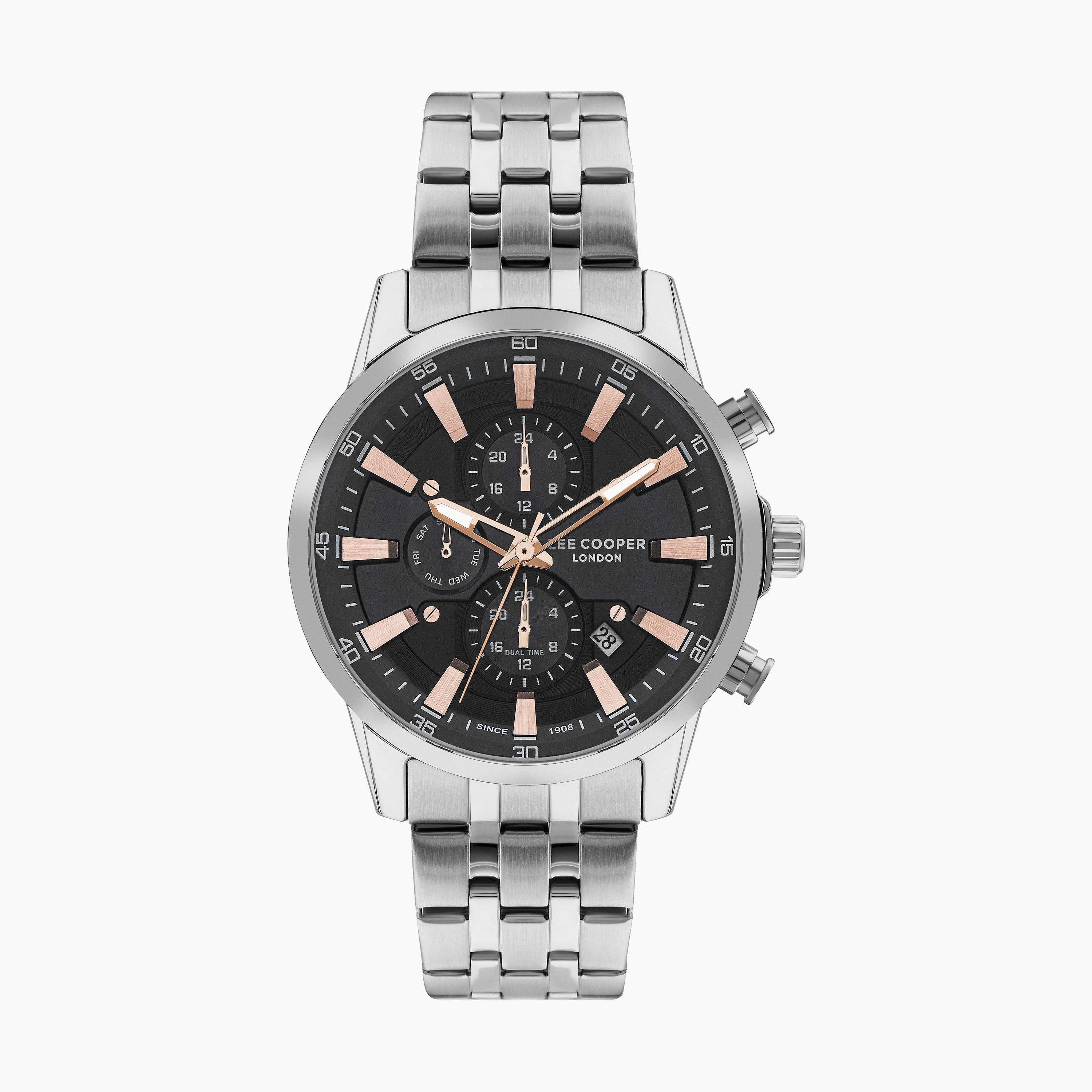ساعة كرونوغراف بسوار ستانلس ستيل بلون فضي للرجال من لي كوبر | LC07592.060-men-watchesandjewellery-watches-image-1
