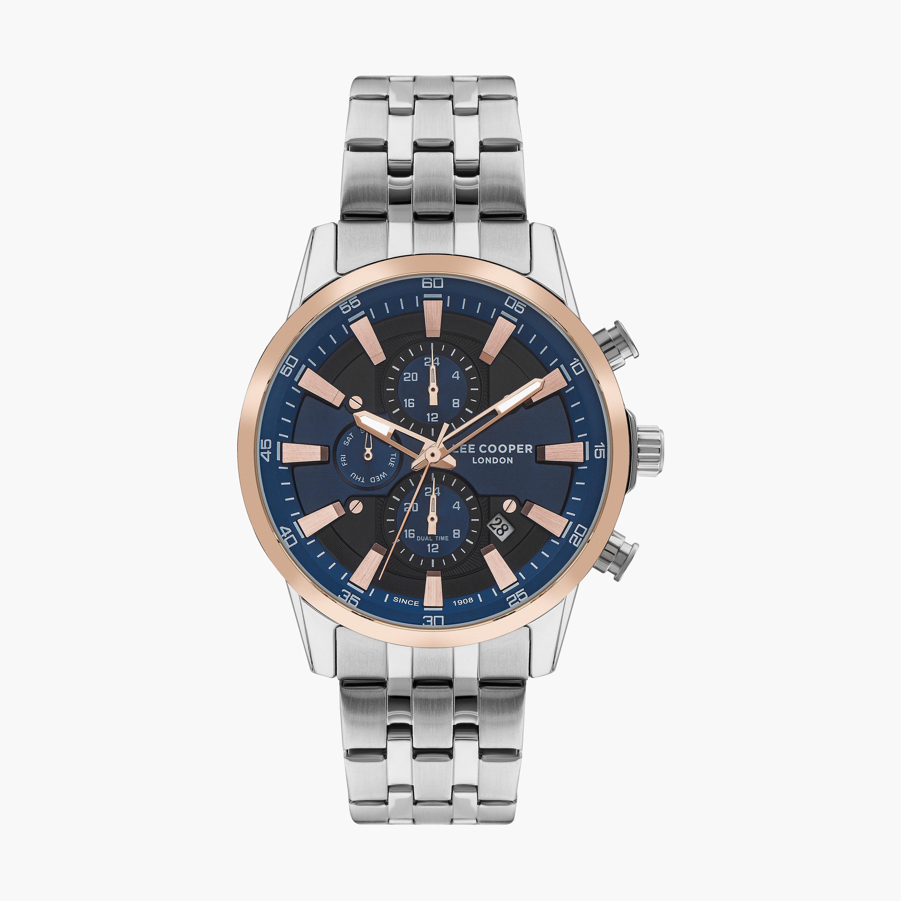 ساعة كرونوغراف بسوار ستانلس ستيل بلون فضي للرجال من لي كوبر | LC07592.590-men-watchesandjewellery-watches-image-1
