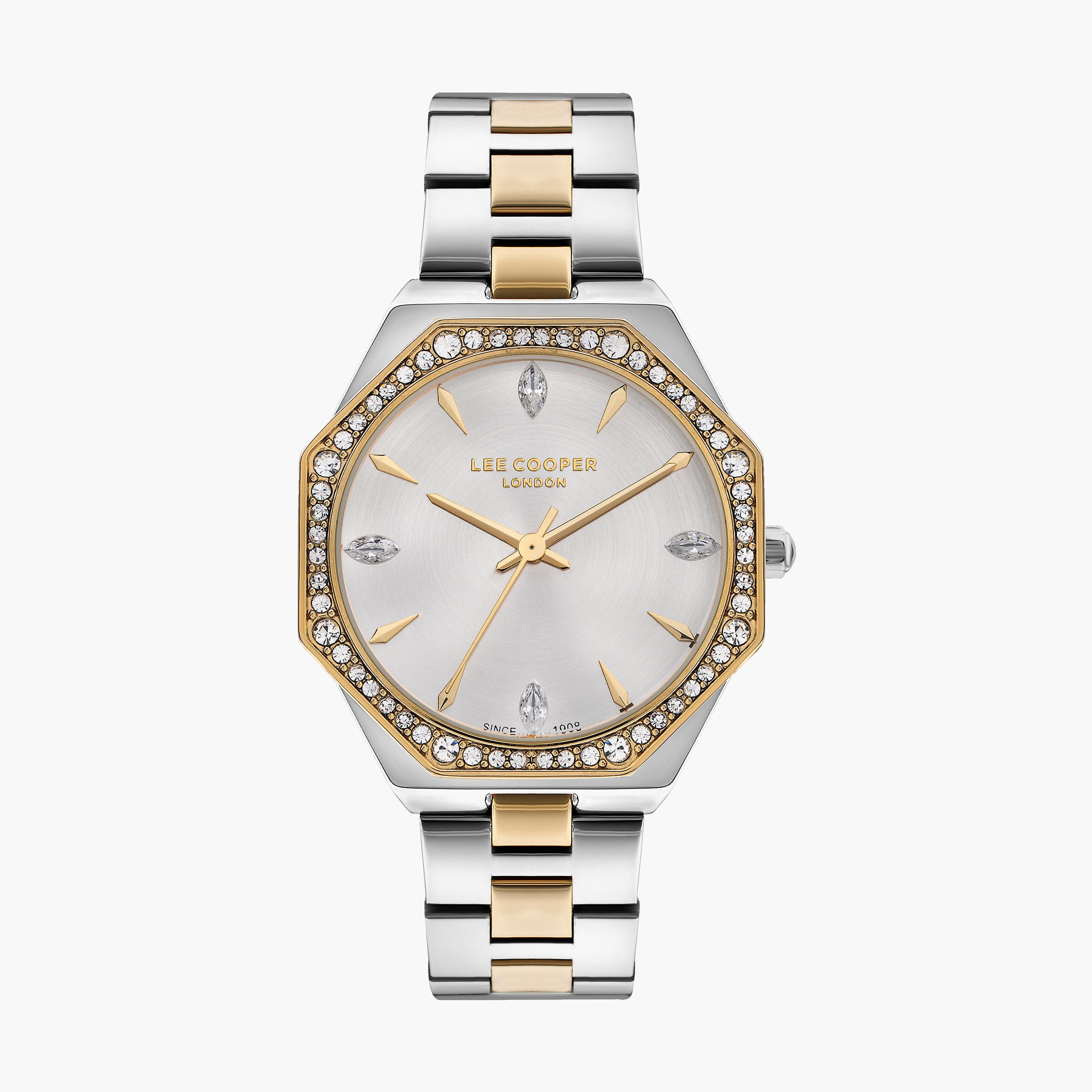 ساعة انالوج بسوار ستانلس ستيل بلون فضي وذهبي للنساء من لي كوبر | LC07599.230-women-watchesandjewellery-watches-image-1