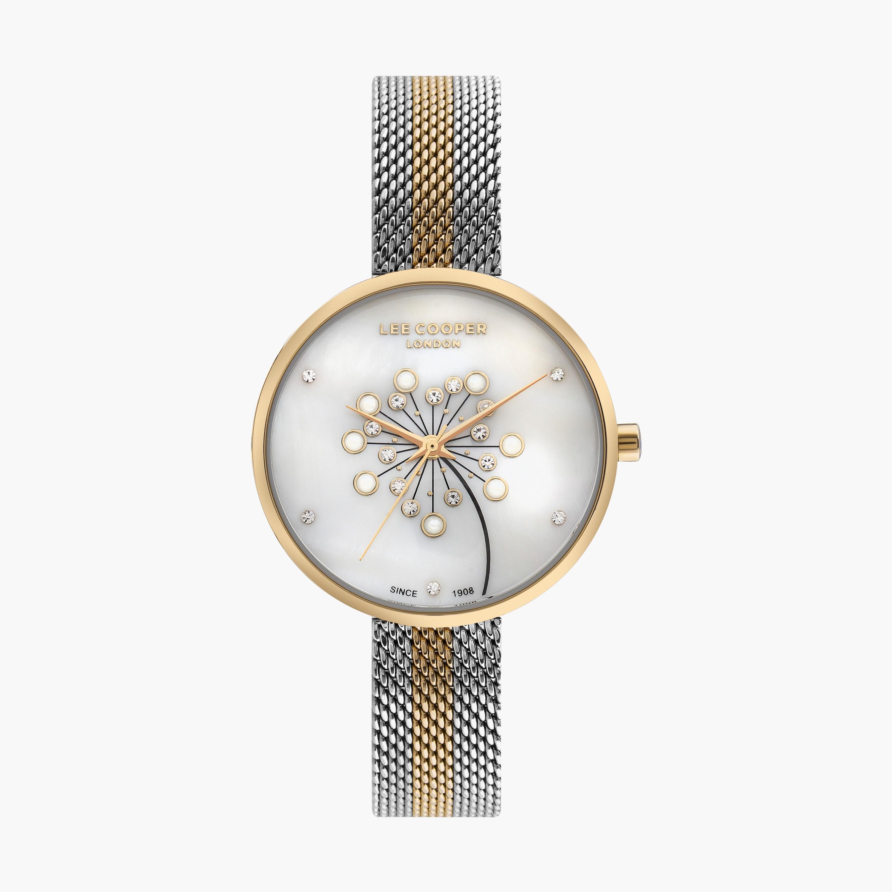 ساعة أنالوج بسوار شبكي بلون ذهبي وفضي من لي كوبر | LC07601.220-women-watchesandjewellery-watches-image-1