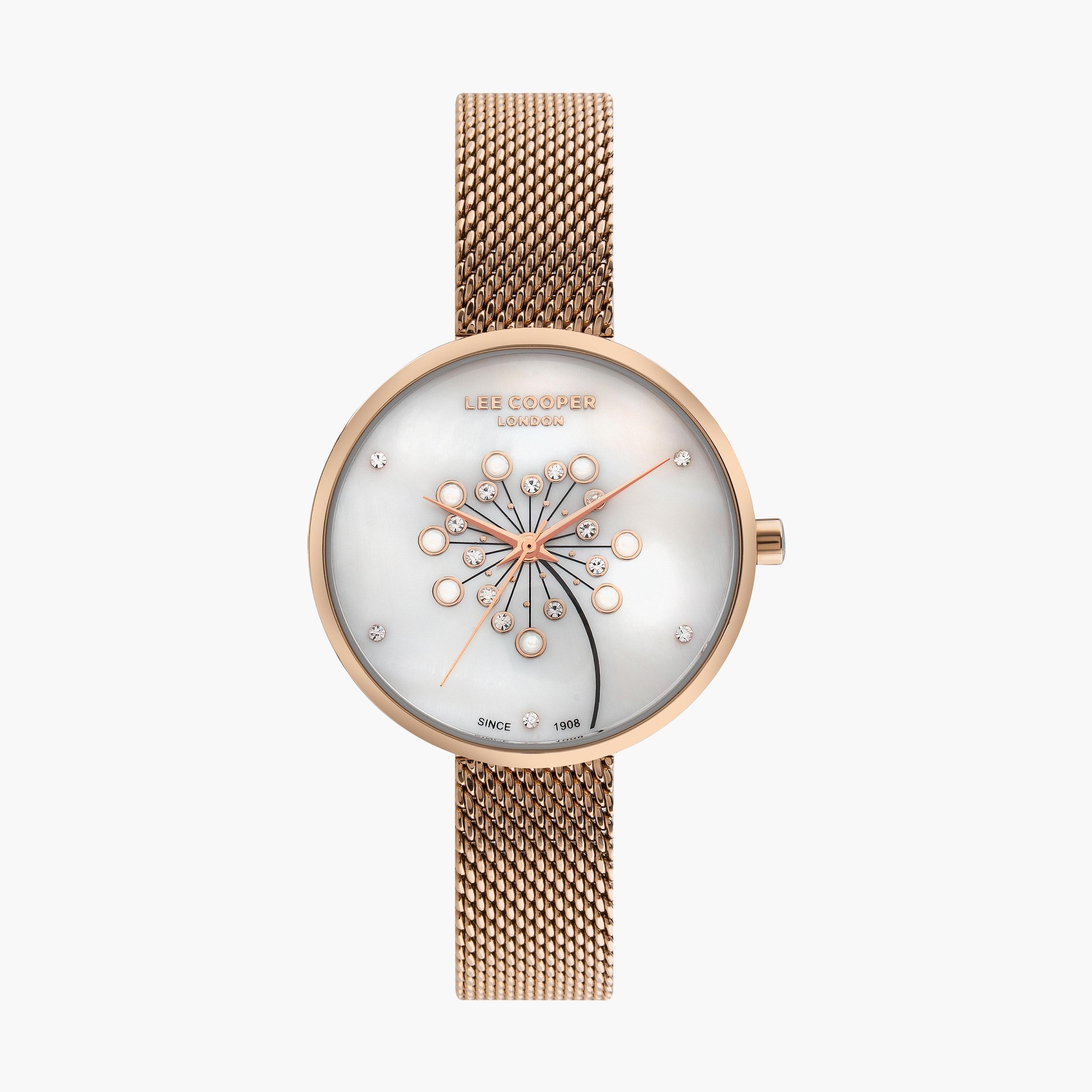 ساعة أنالوج بسوار شبكي بلون ذهبي وردي من لي كوبر | LC07601.420-women-watchesandjewellery-watches-image-1