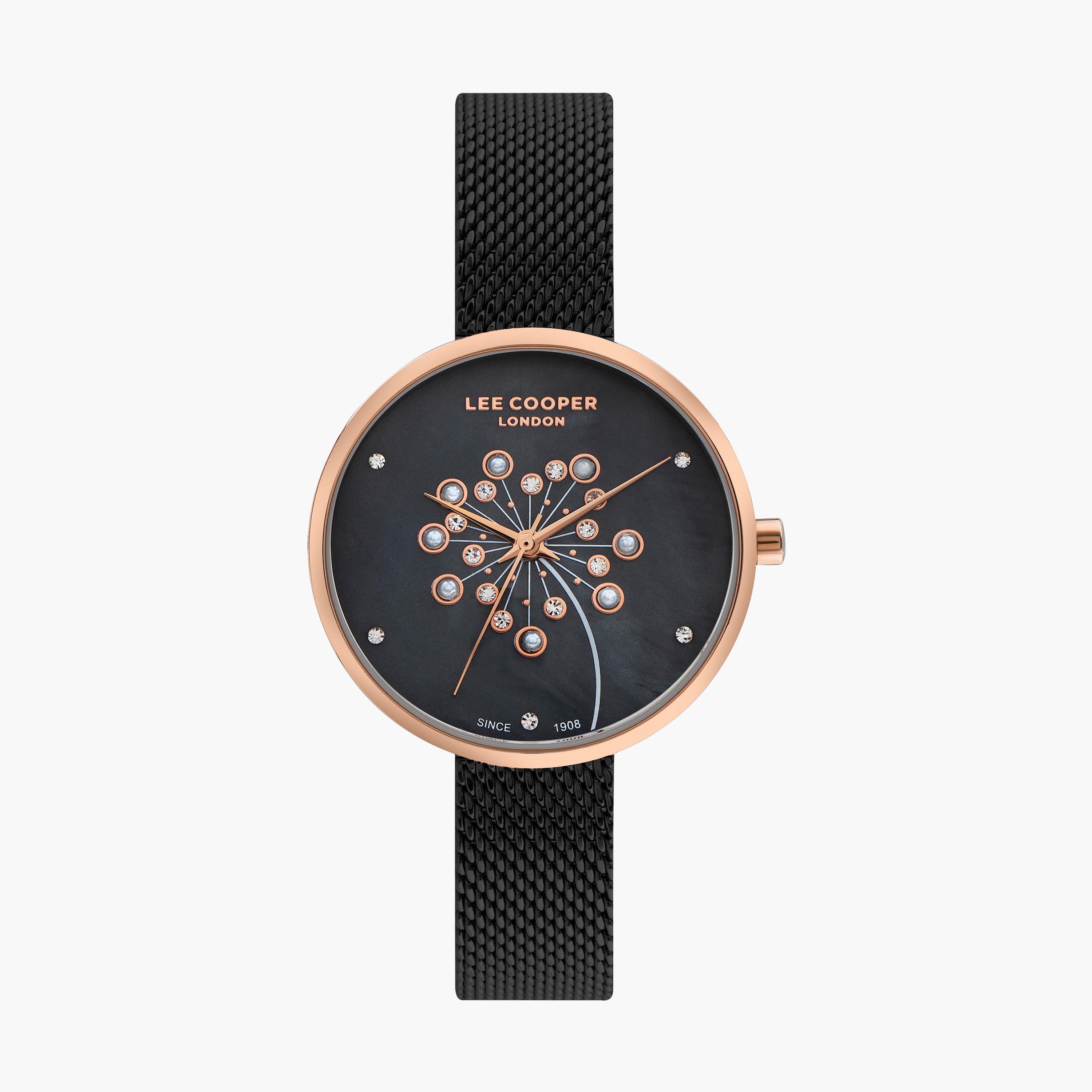 ساعة أنالوج بسوار شبكي بلون أسود من لي كوبر | LC07601.450-women-watchesandjewellery-watches-image-1