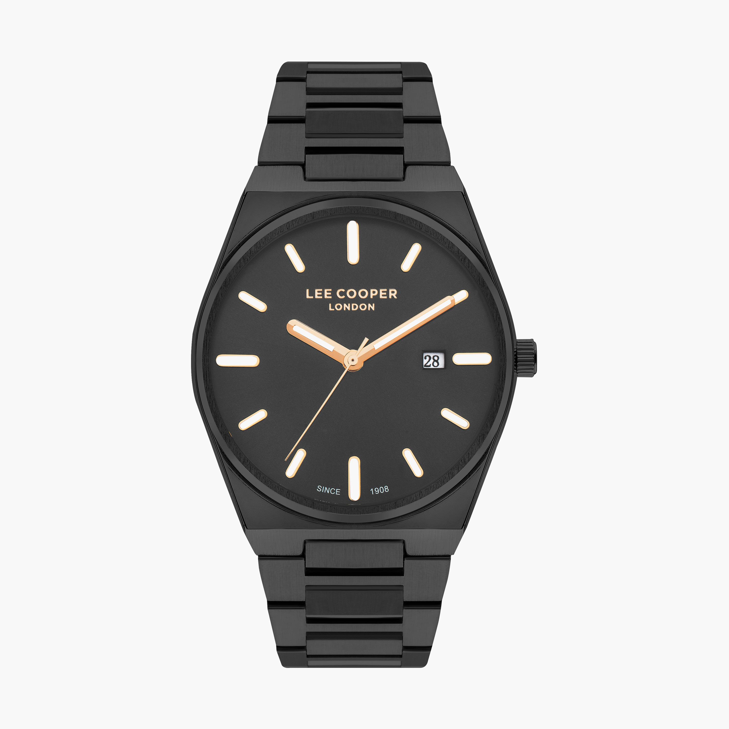 ساعة انالوج بسوار ستانلس ستيل بلون أسود للرجال من لي كوبر | LC07608.650-men-watchesandjewellery-watches-image-1