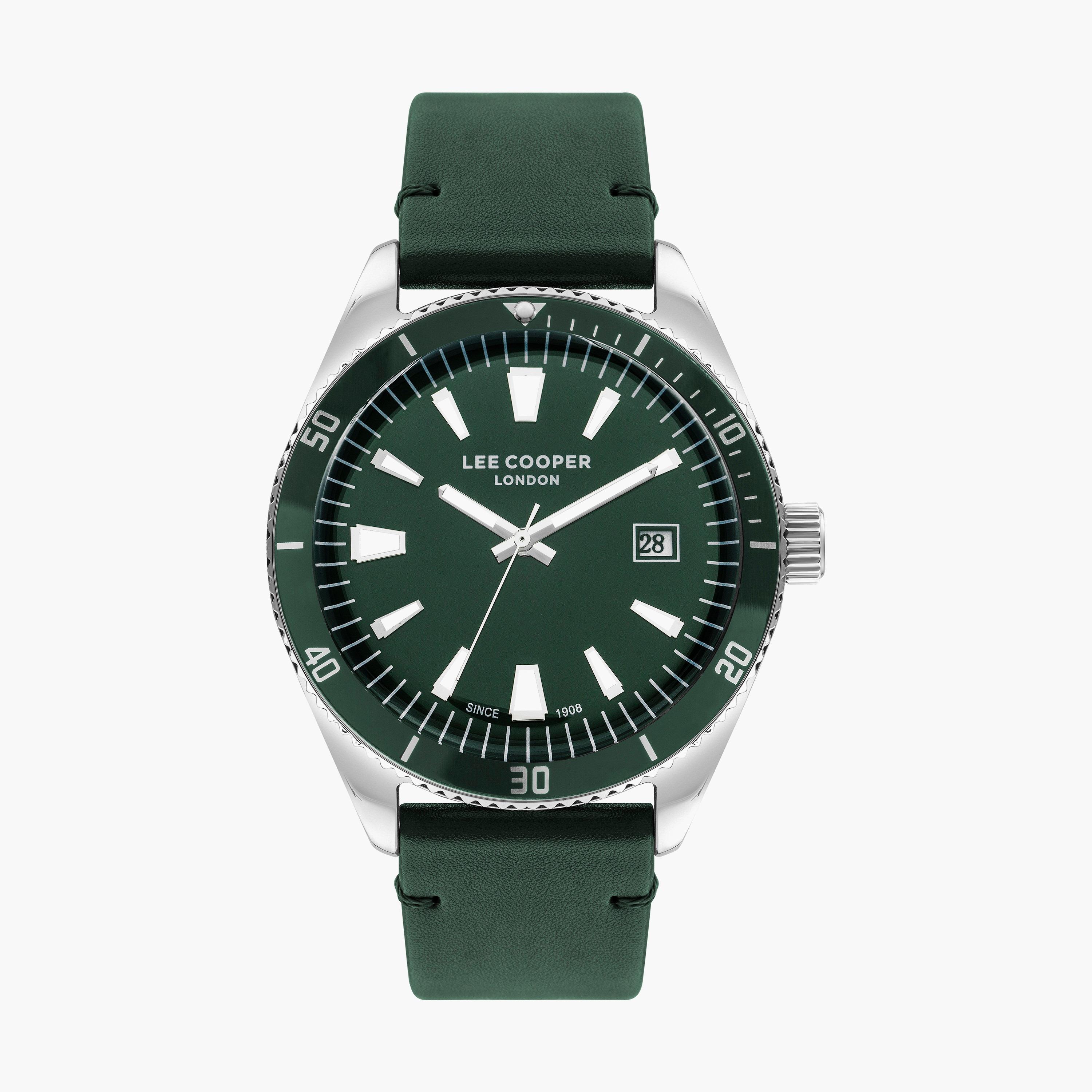 ساعة انالوج بسوار جلدي بلون أخضر للرجال من لي كوبر | LC07611.377-men-watchesandjewellery-watches-image-1
