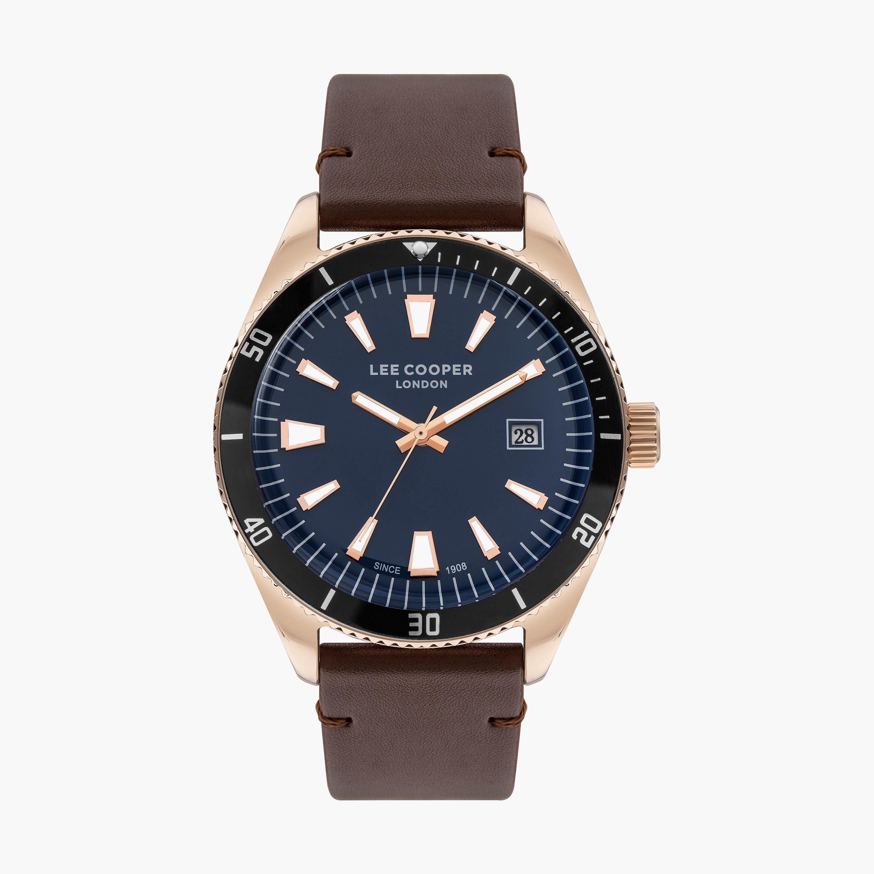 ساعة انالوج بسوار جلدي بلون بني داكن للرجال من لي كوبر | LC07611.592-men-watchesandjewellery-watches-image-1