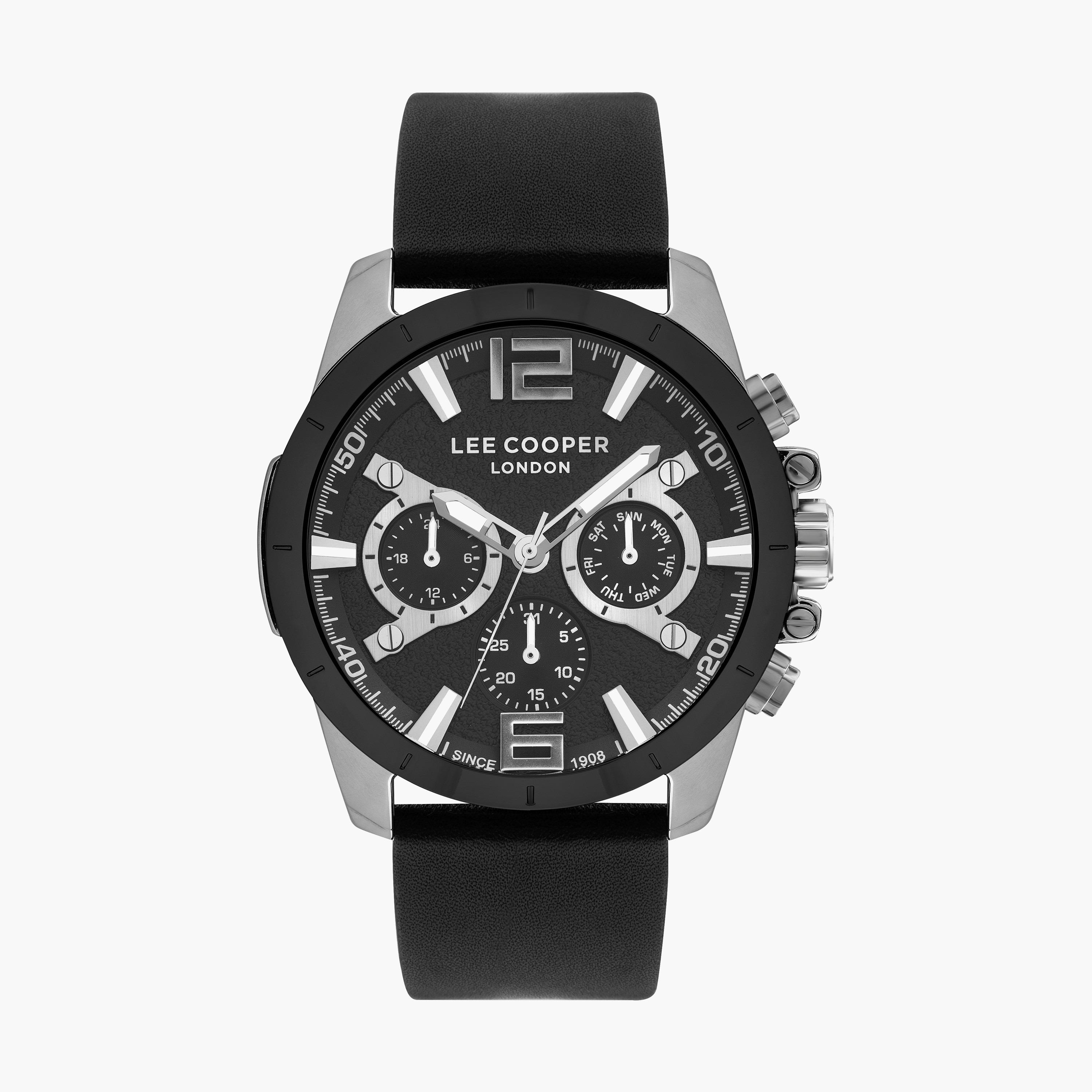 ساعة كرونوغراف بسوار جلدي بلون أسود للرجال من لي كوبر | LC07613.351-men-watchesandjewellery-watches-image-1