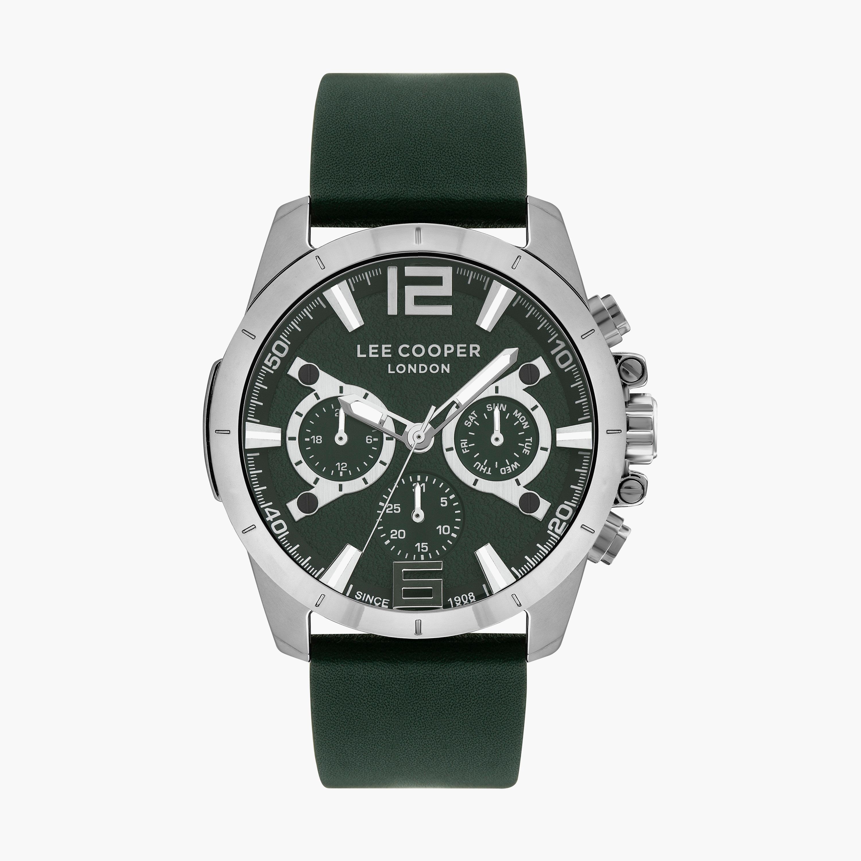 ساعة كرونوغراف بسوار جلدي بلون أخضر للرجال من لي كوبر | LC07613.377-men-watchesandjewellery-watches-image-1