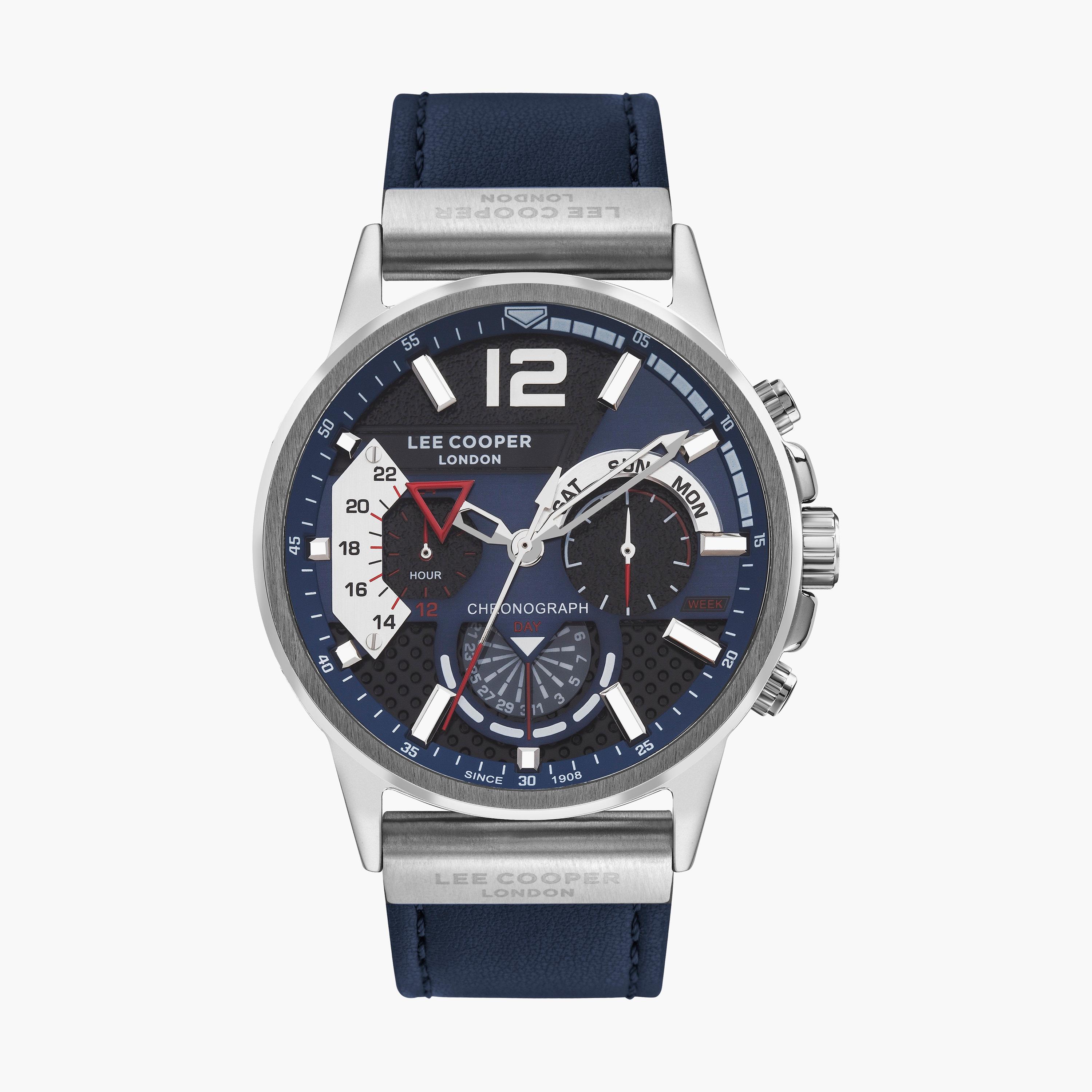 ساعة كرونوغراف بسوار جلدي بلون أزرق للرجال من لي كوبر | LC07614.399-men-watchesandjewellery-watches-image-1