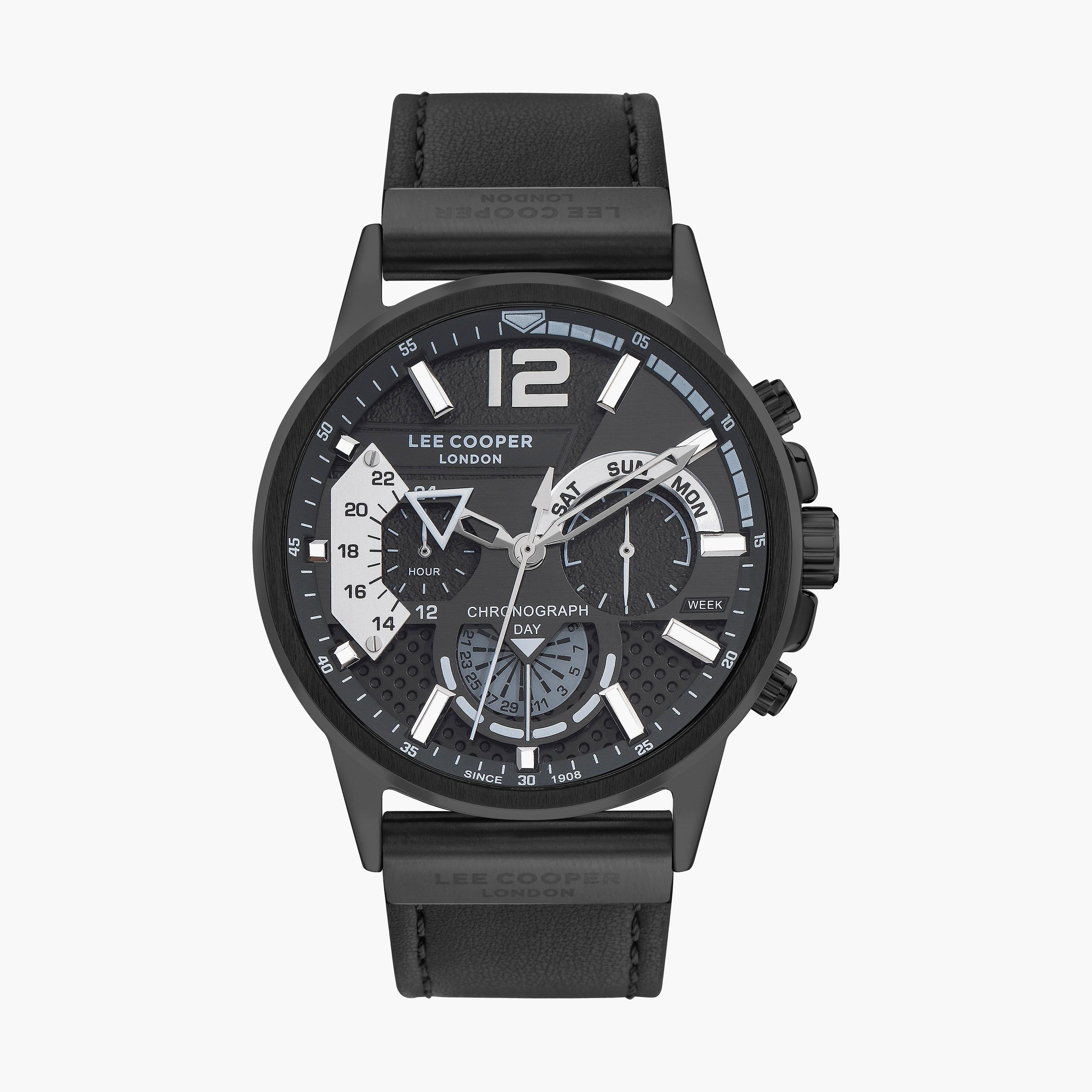 ساعة كرونوغراف بسوار جلدي بلون أسود للرجال من لي كوبر | LC07614.661-men-watchesandjewellery-watches-image-1
