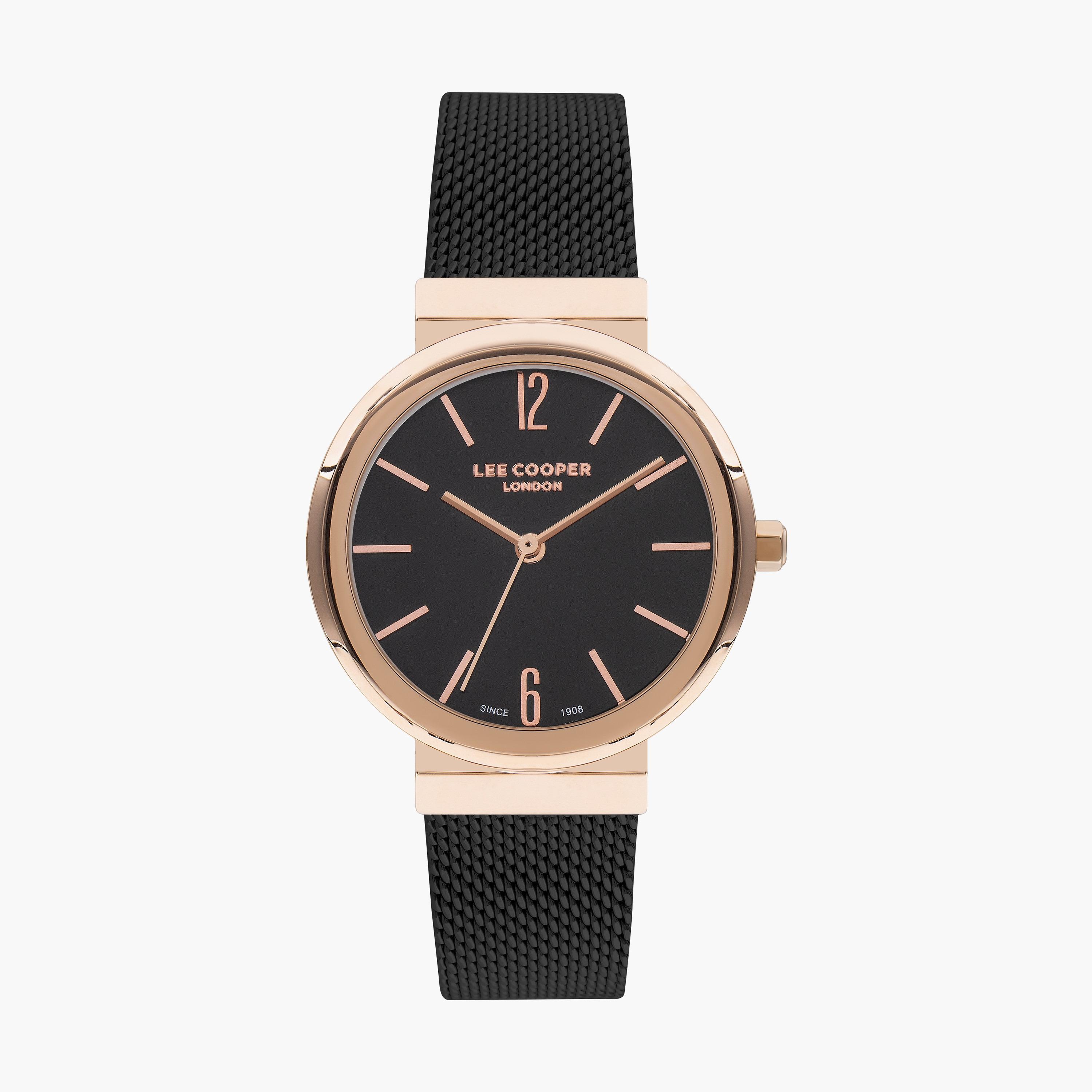 ساعة أنالوج بسوار شبكي بلون أسود للنساء من لي كوبر | LC07623.450-women-watchesandjewellery-watches-image-1