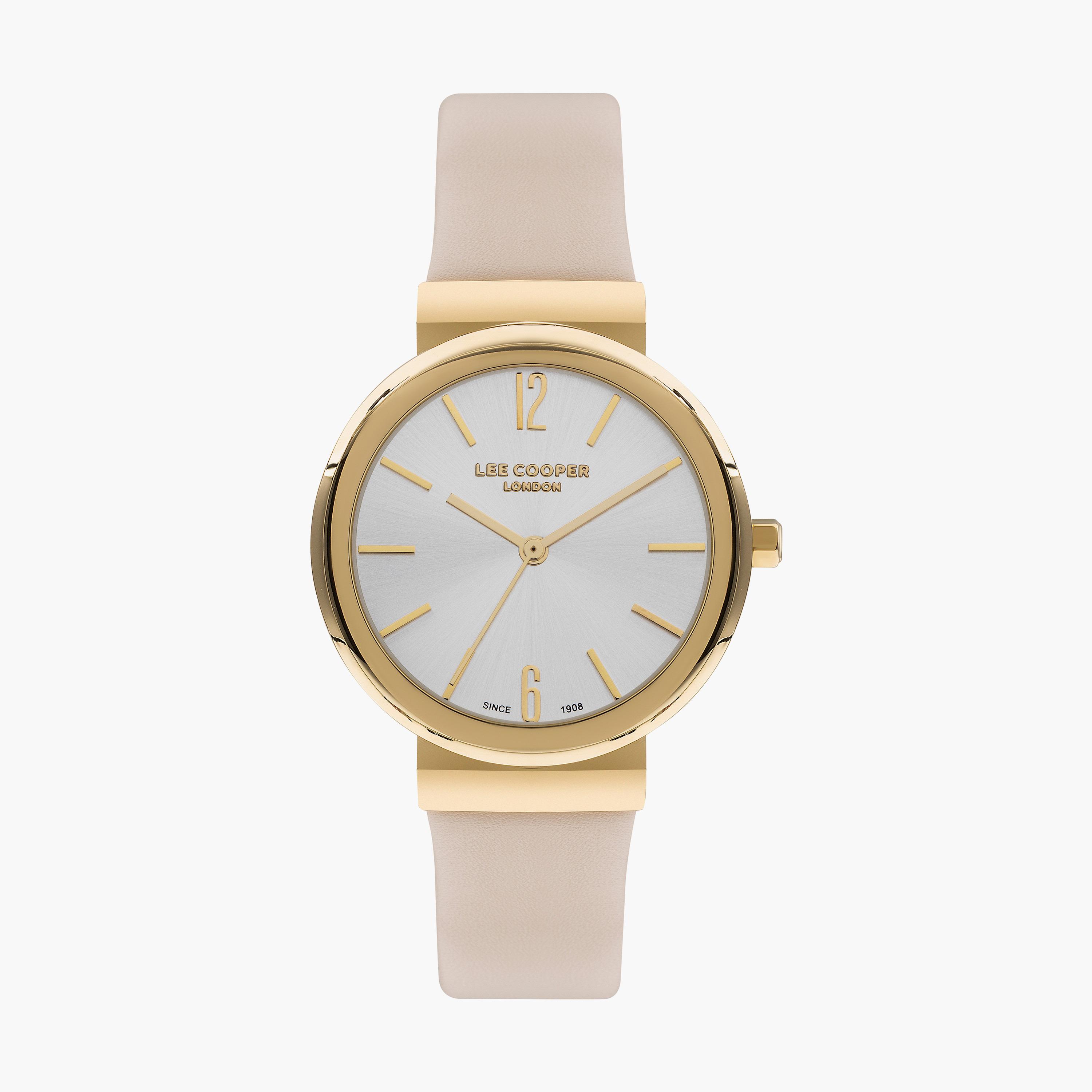 ساعة أنالوج بسوار جلدي بلون البيج للنساء من لي كوبر | LC07624.134-women-watchesandjewellery-watches-image-1