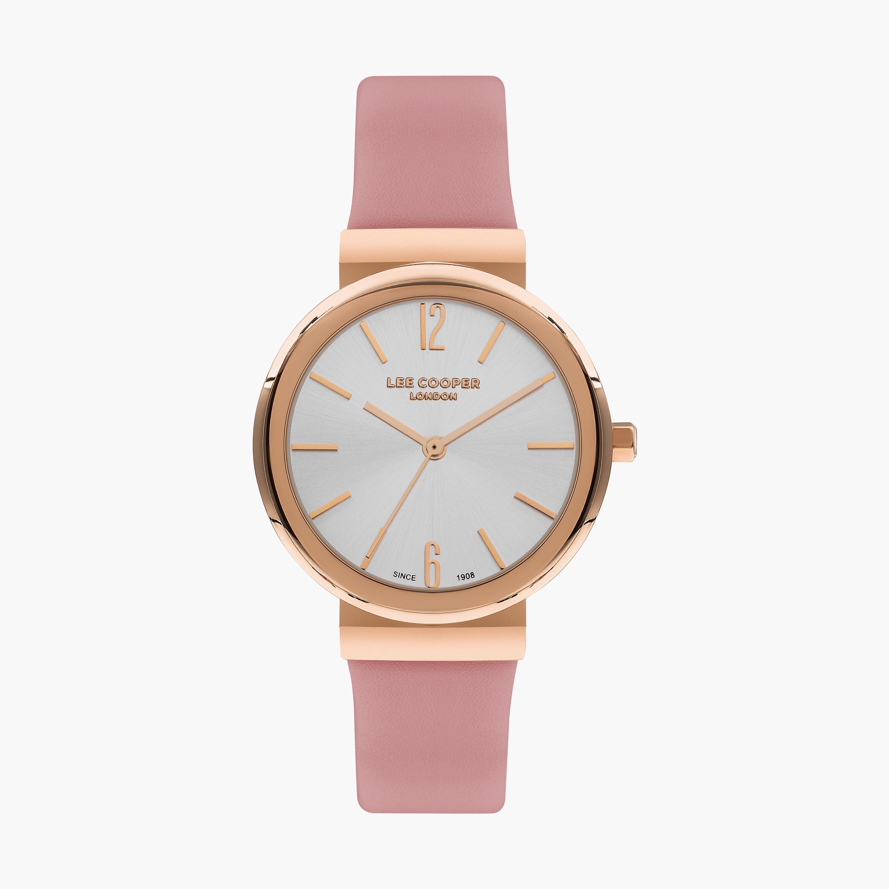 ساعة أنالوج بسوار جلدي بلون زهري للنساء من لي كوبر | LC07624.438-women-watchesandjewellery-watches-image-1