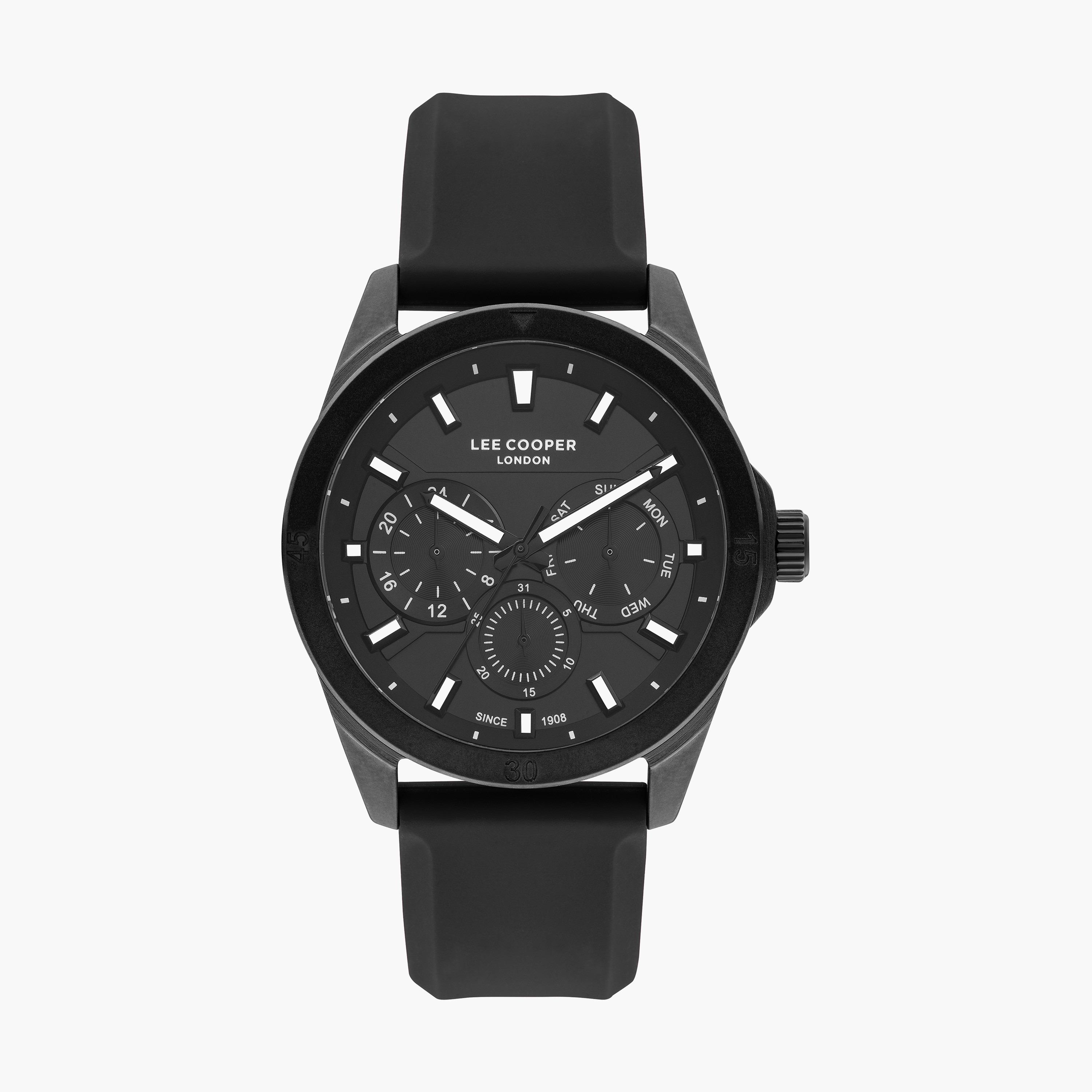 ساعة أنالوج بسوار سليكون بلون أسود للرجال من لي كوبر | LC07626.651-men-watchesandjewellery-watches-image-1