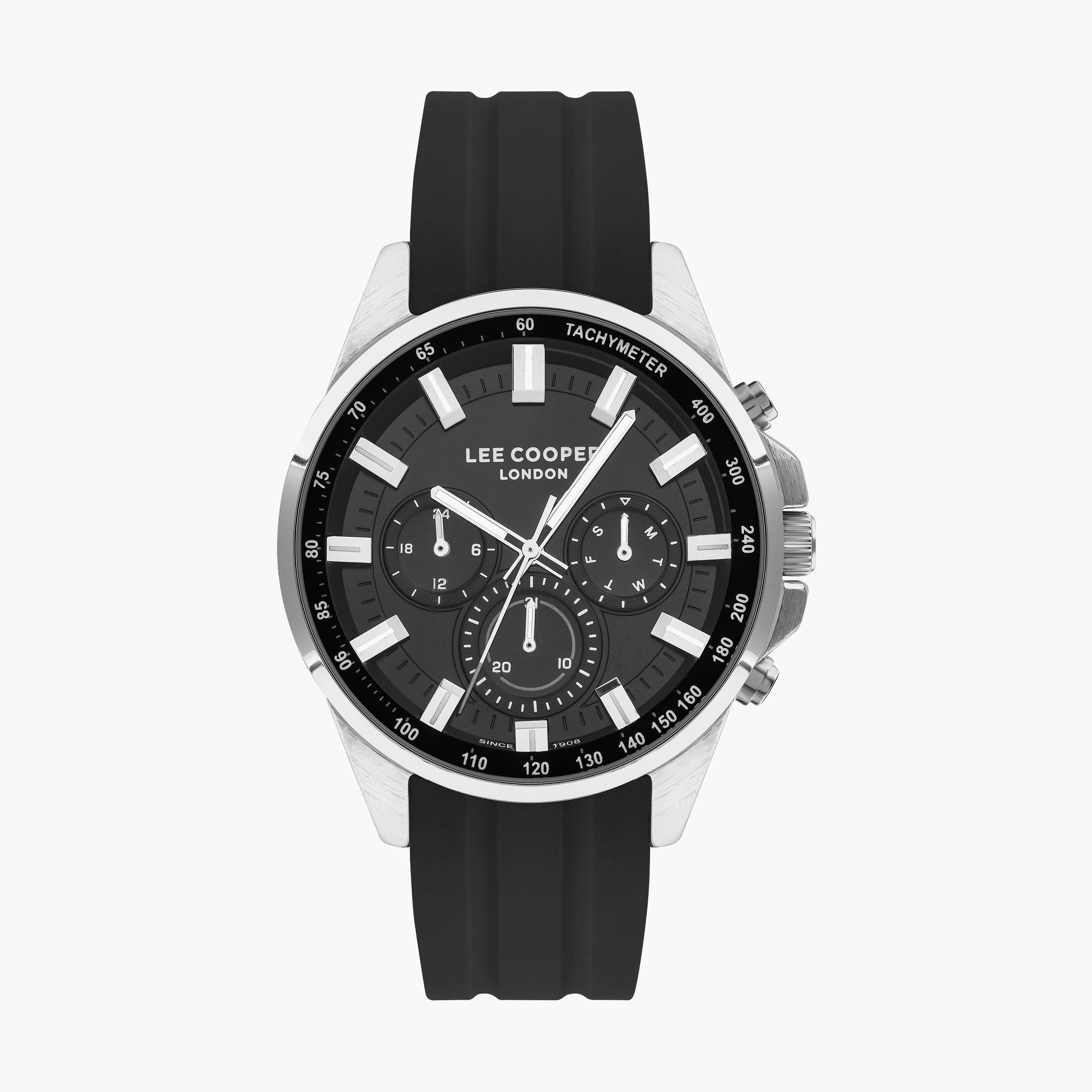 ساعة كرونوغراف بسوار سليكون بلون أسود للرجال من لي كوبر | LC07635.351-men-watchesandjewellery-watches-image-1