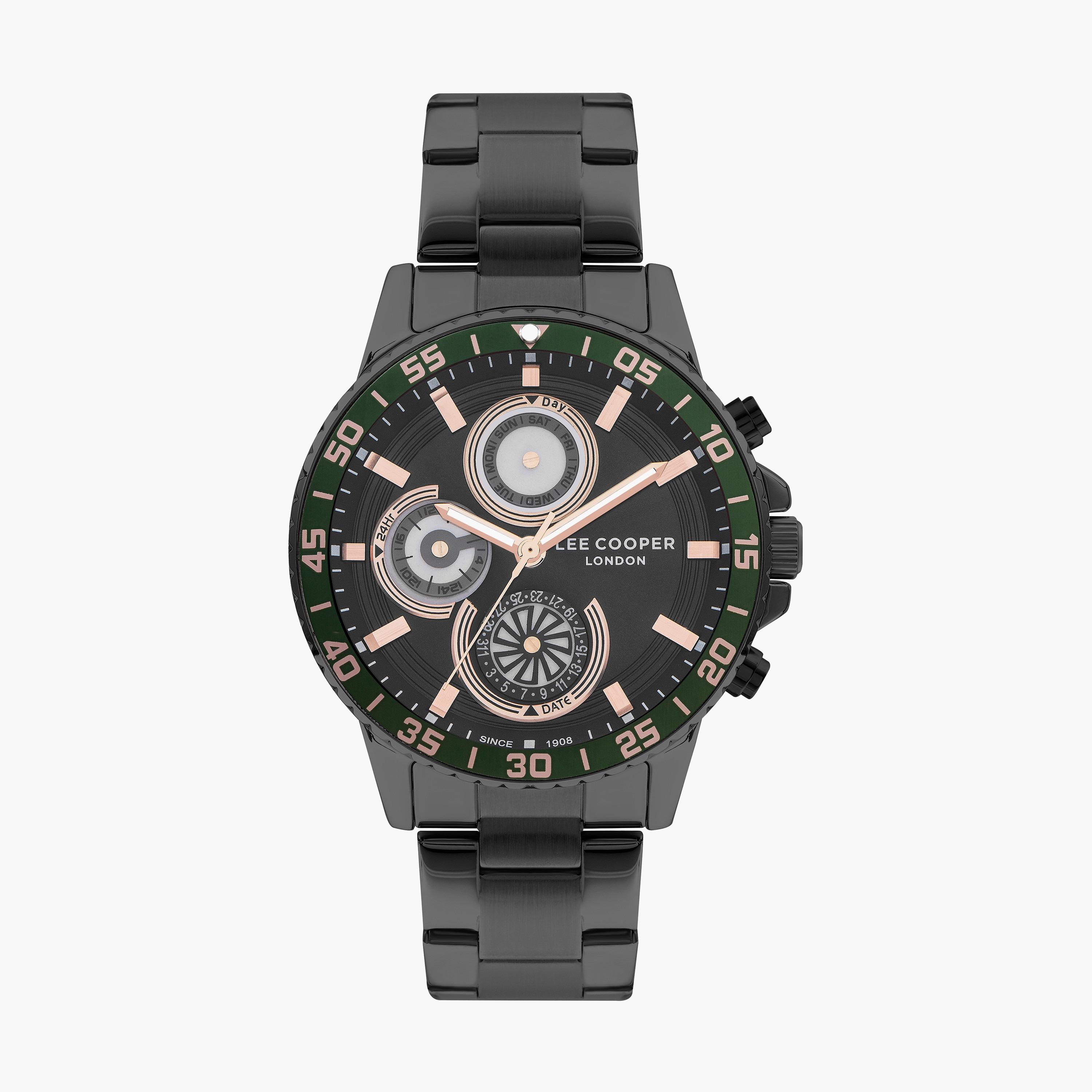 ساعة كرونوغراف بسوار ستانلس ستيل بلون أسود معدني للرجال من لي كوبر | LC07636.060-men-watchesandjewellery-watches-image-1