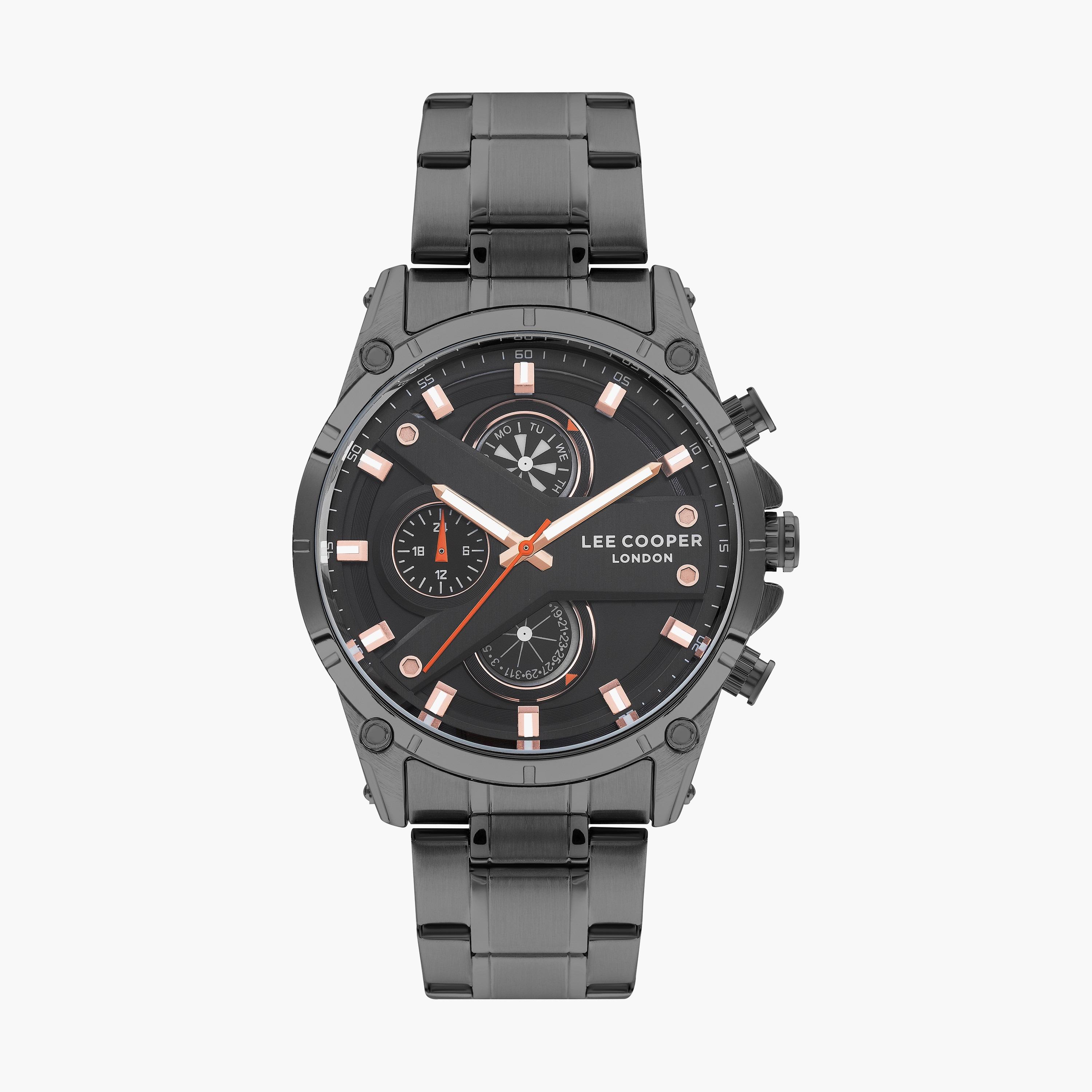 ساعة كرونوغراف بسوار ستانلس ستيل بلون أسود معدني للرجال من لي كوبر | LC07637.060-men-watchesandjewellery-watches-image-1
