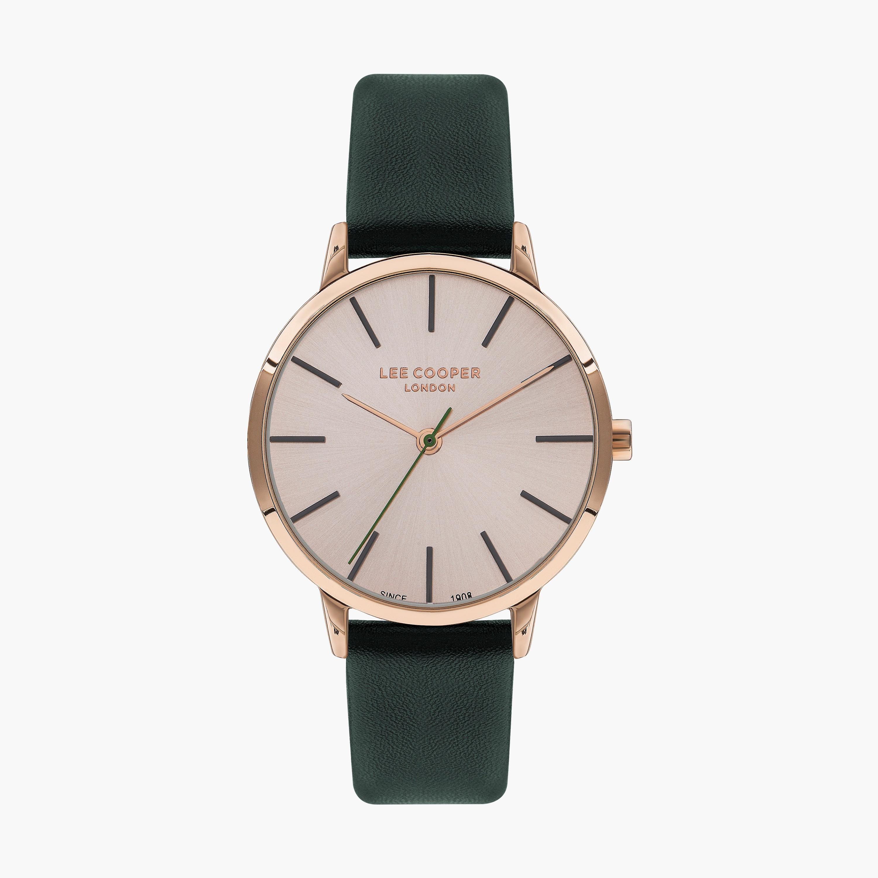 ساعة أنالوج بسوار جلدي بلون أخضر للنساء من لي كوبر | LC07646.417-women-watchesandjewellery-watches-image-1