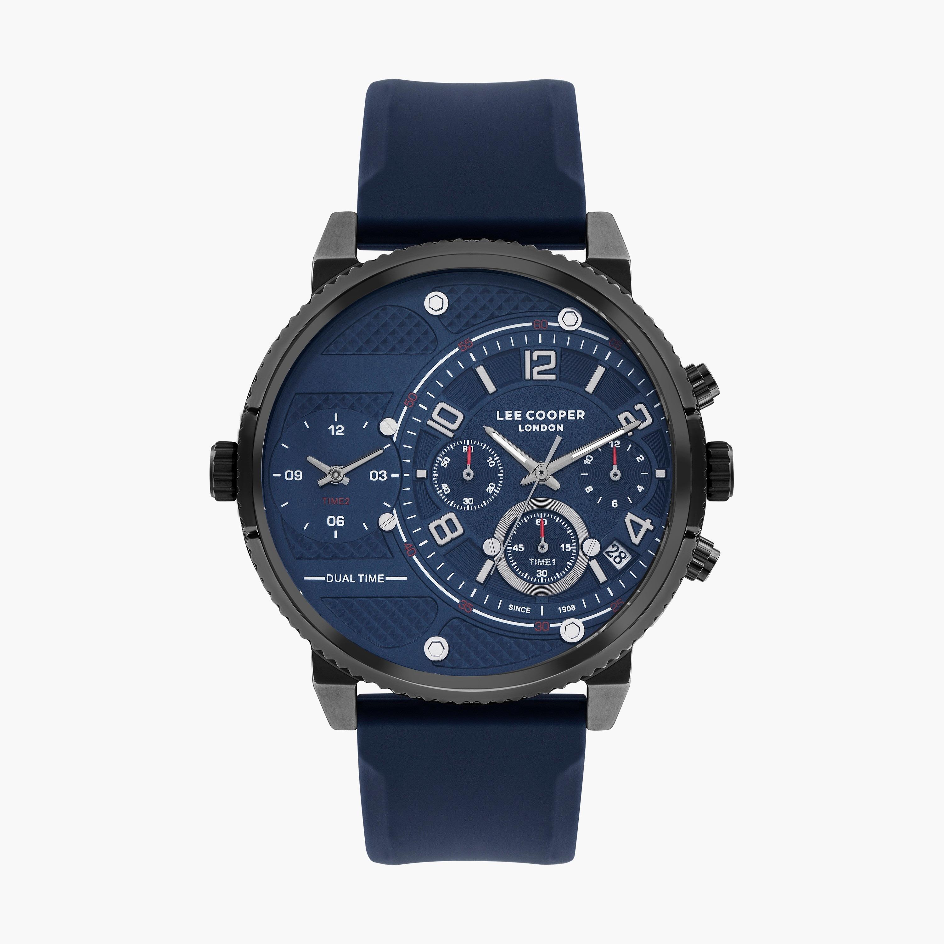 ساعة كرونوغراف بسوار سليكون بلون أزرق للرجال من لي كوبر | LC07650.099-men-watchesandjewellery-watches-image-1