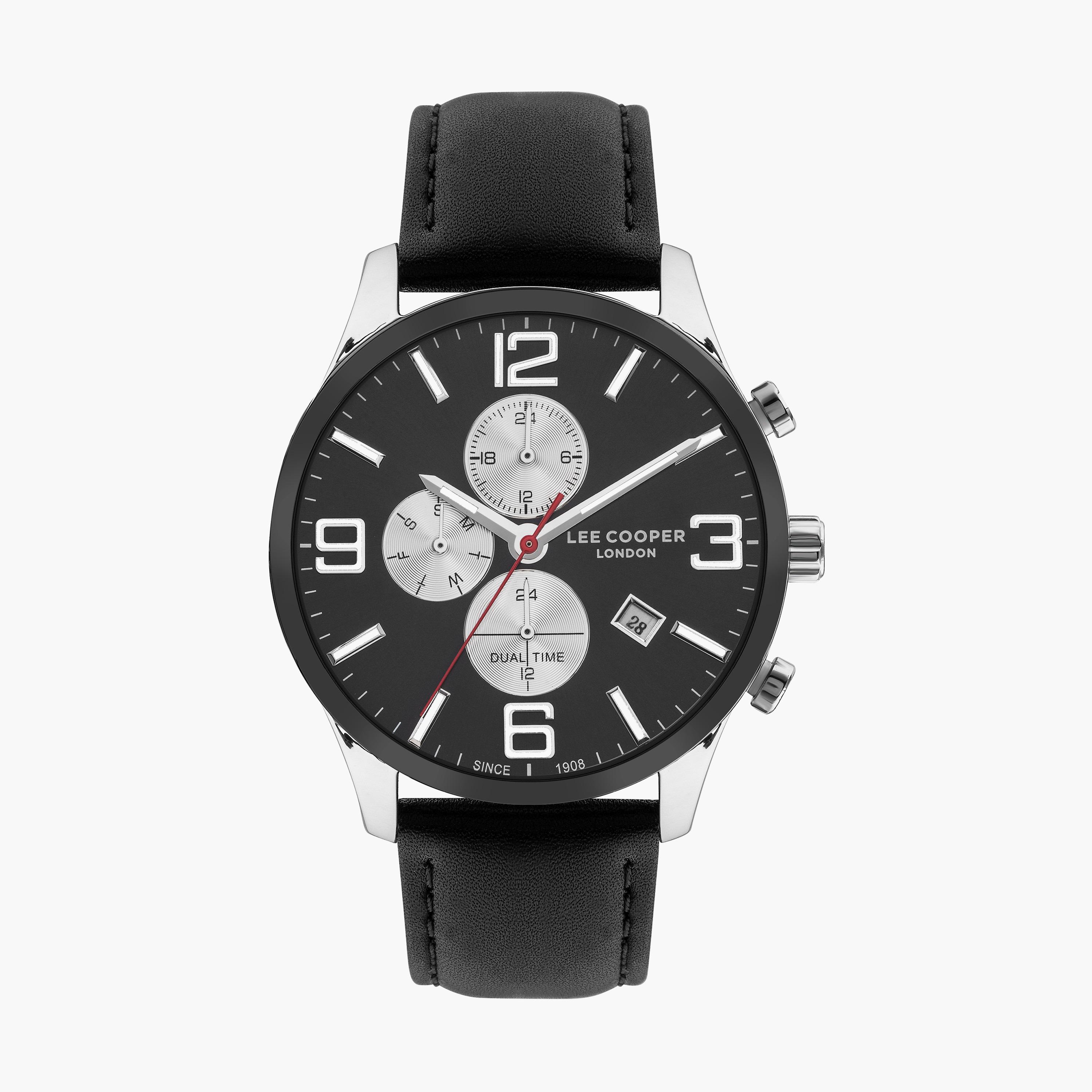 ساعة كرونوغراف بسوار جلدي بلون أسود للرجال من لي كوبر | LC07713.351-men-watchesandjewellery-watches-image-1