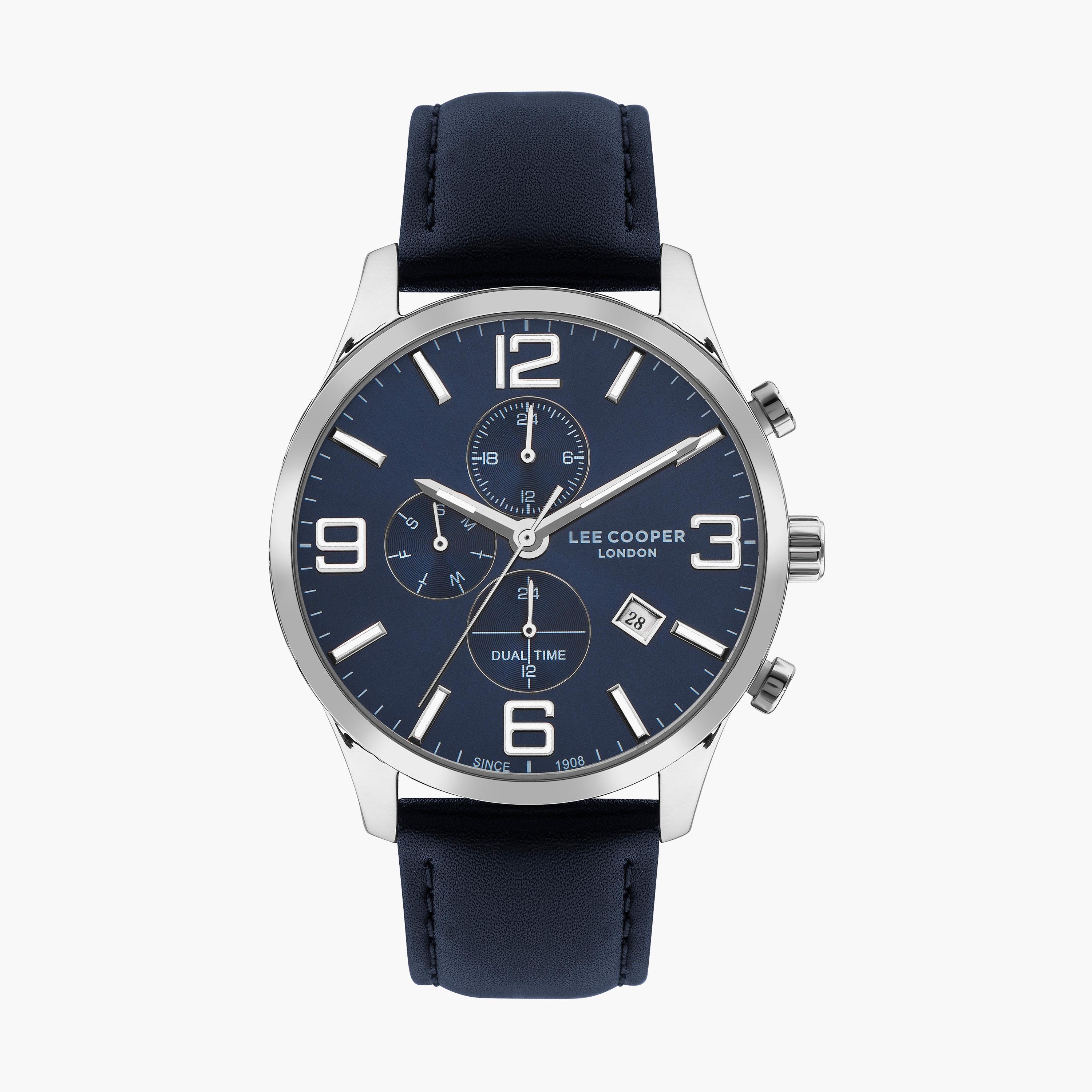 ساعة كرونوغراف بسوار جلدي بلون أزرق للرجال من لي كوبر | LC07713.399-men-watchesandjewellery-watches-image-1