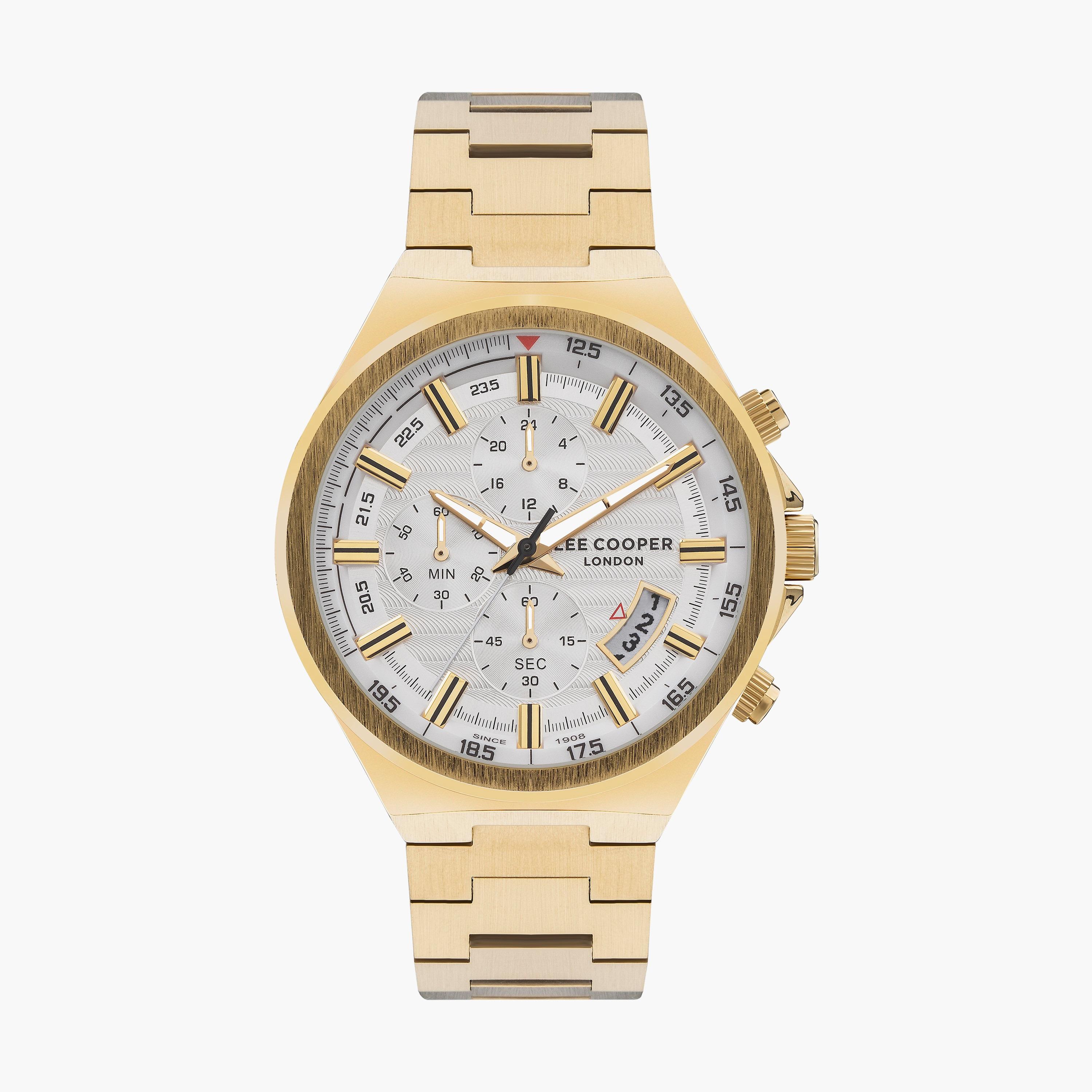 ساعة كرونوغراف بسوار ستانلس ستيل بلون ذهبي للرجال من لي كوبر | LC07717.130-men-watchesandjewellery-watches-image-1
